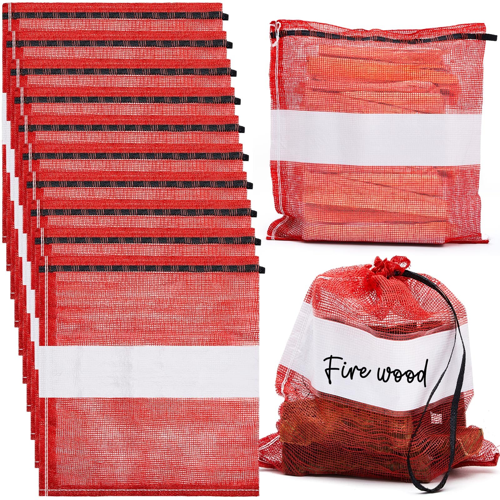 150 Pcs 22x24 Inch Reusable Mesh Produce Bags with Drawstring - Onion, Potato, Vegetable & Fruit Storage Sacks - Firewood & Garden Packaging Supplies for Farmers Market, Grocery Shopping & Home Organization