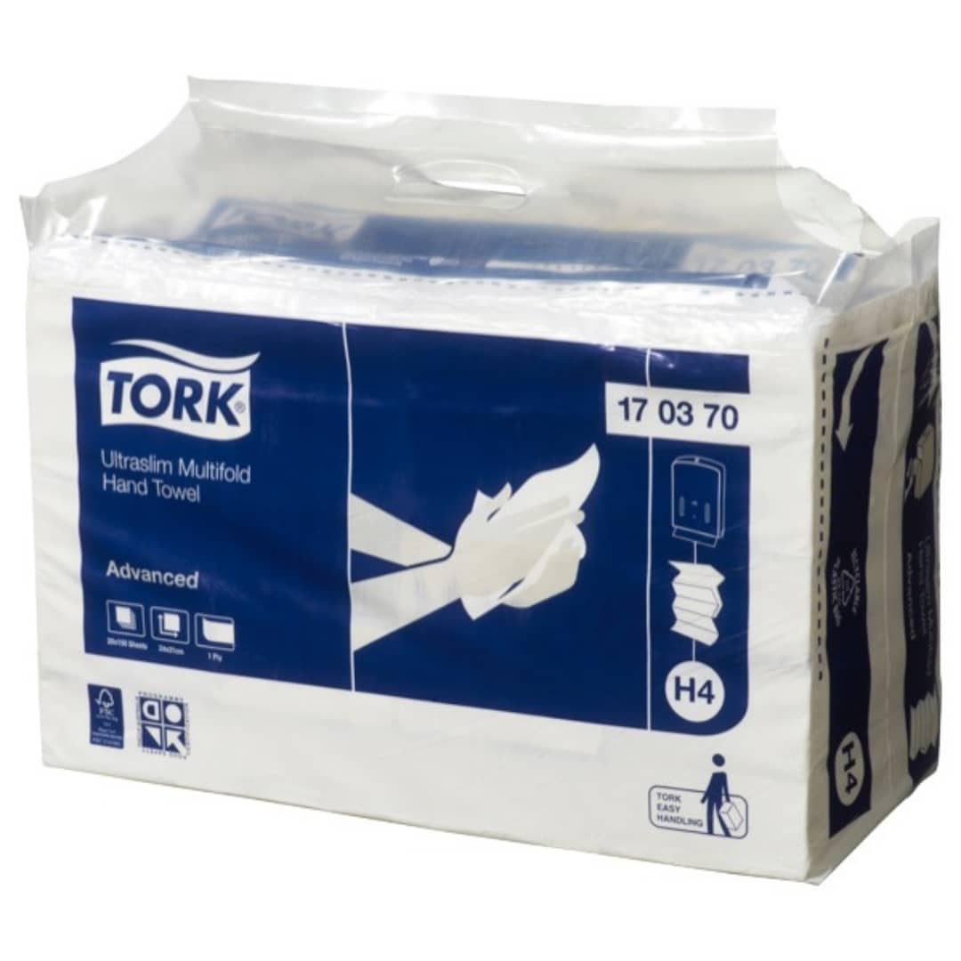 Tork Ultraslim Multifold Advanced 1-Ply Hand Towels - 150 Sheets per Pack, White (Carton of 20 Packs) | Premium Absorbent Paper Towels for Restrooms, Kitchens & Commercial Use