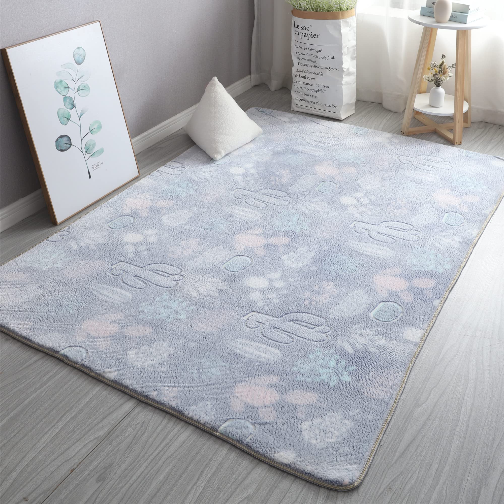 Glow in The Dark Luminous Area Rug - Soft Washable Modern Indoor Carpet for Bedroom, Living Room, Dorm & Kids Room Decor - Grey Cactus Design (6.6x10 Feet) - Perfect for Nighttime Safety & Cozy Home Ambience