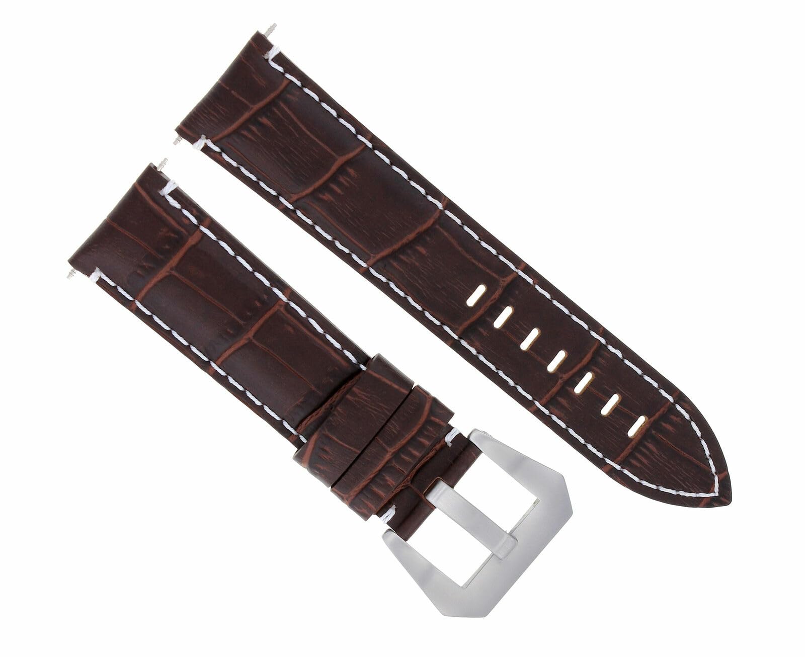 24mm Genuine Leather Watch Band Strap for Breitling Navitimer, Colt & Chronomat - Brown with White Stitching | Replacement Watch Strap for Men's Luxury Watches | Perfect for Business, Casual & Formal Occasions