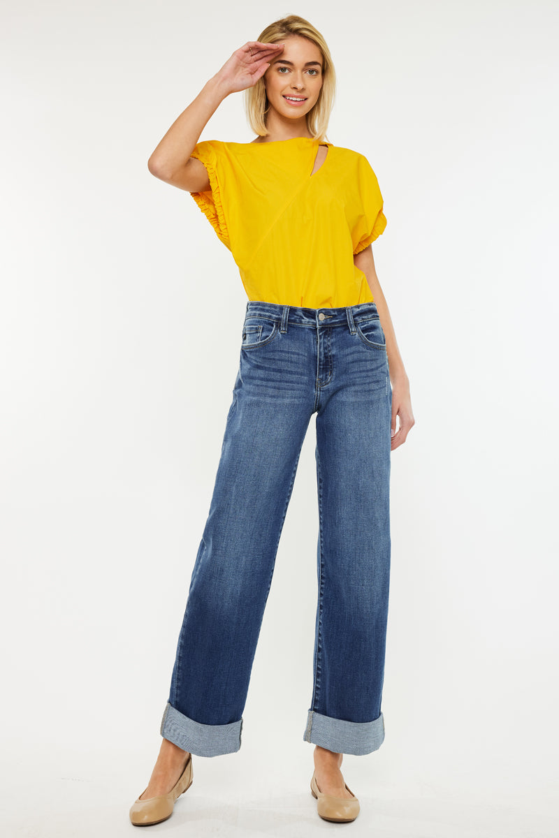 Ivanna Essentials High Rise Wide Leg Jeans for Women - Stretchy Comfort Denim Pants with Flared Fit - Perfect for Casual Outfits, Workwear & Street Style Fashion