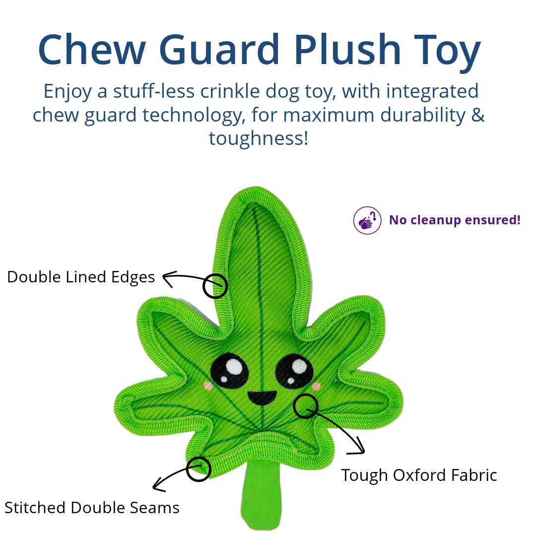 Durable Plush Dog Chew Toy with Squeaker & Crinkle Sound - Fun Interactive Weed-Shaped Puppy Toy for Small & Medium Breed Dogs - Perfect for Indoor Play, Training Rewards, and Anxiety Relief