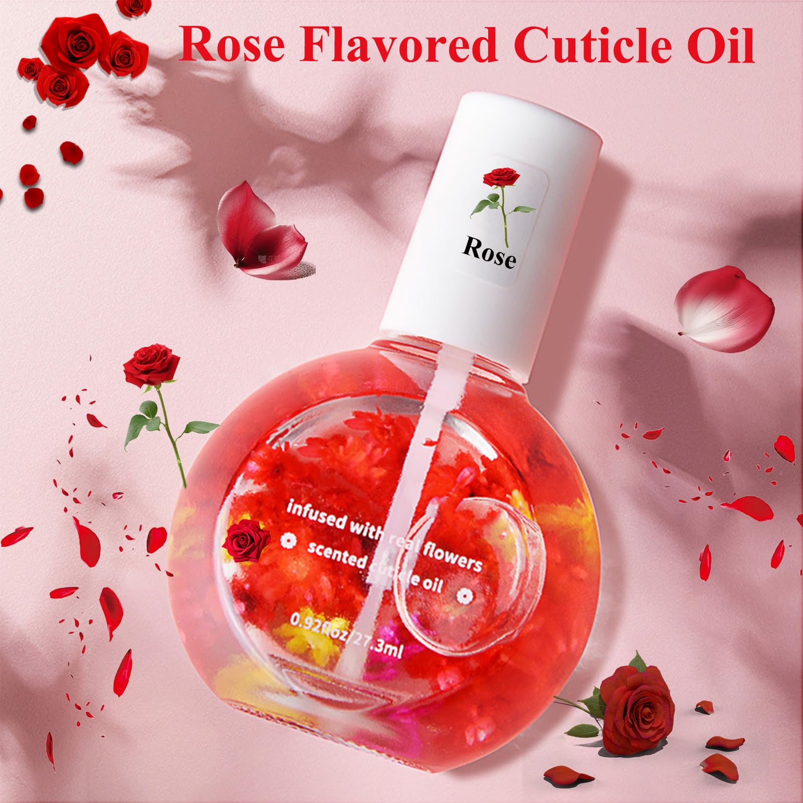 Premium Rose Scented Cuticle Oil for Nails - Natural Nail Growth & Cuticle Care Treatment with Floral Essence - Hydrating Brush-On Oil for Stronger, Healthier Nails - Perfect for Manicures, Pedicures & At-Home Nail Care