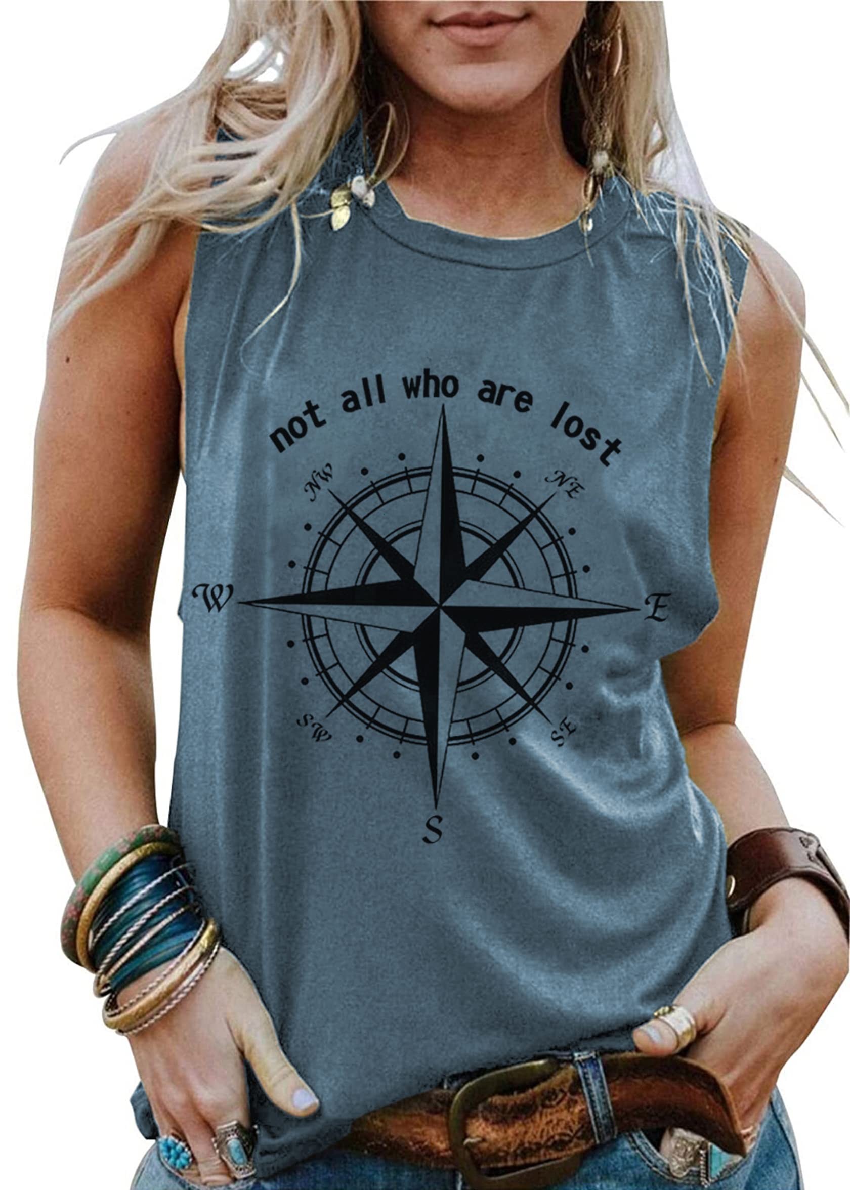Hount Women's Casual Loose Fit Graphic Print Comfortable Sleeveless Tank Top - Summer Basic T-Shirt, Tunic Style for Beach, Vacation & Everyday Wear