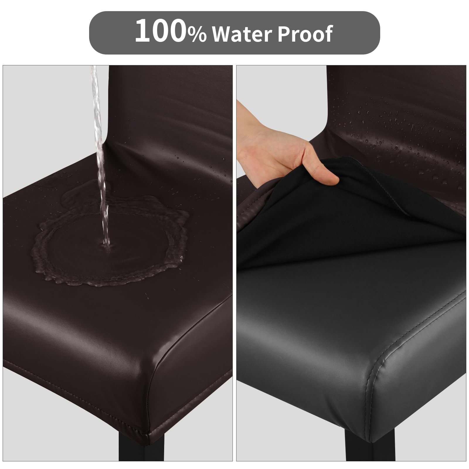Stretch Waterproof PU Bar Stool Covers - Washable & Removable Slipcovers with Elastic Bands (4 Pack, Coffee Brown) - Perfect for Kitchen Counter, Dining Room & Pub Stools