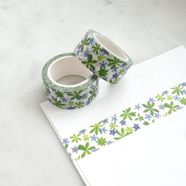 Blue Borage Flowers Bottle Brush Washi Tape - Decorative DIY Scrapbooking, Journaling, Gift Wrapping & Crafting Supplies