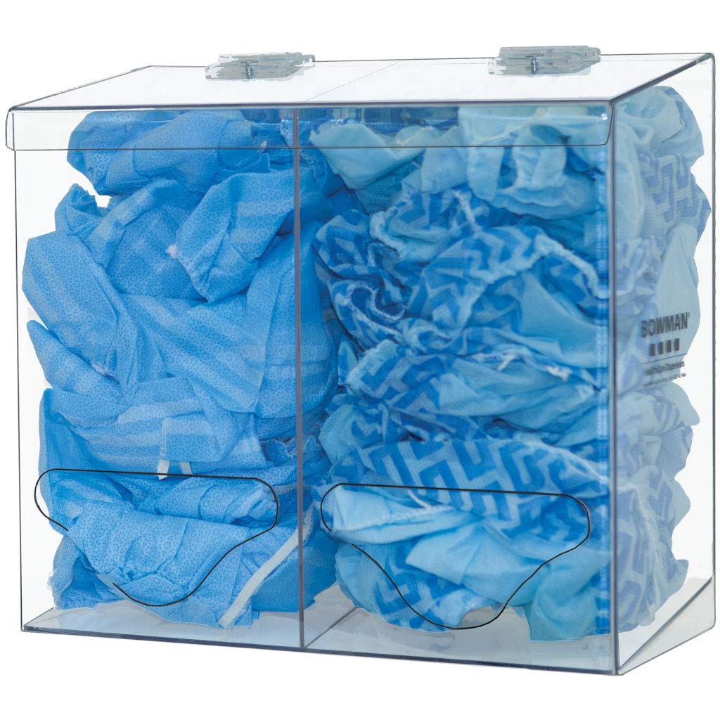 Bulk Storage Dispenser with 2 Compartments - Clear PETG Plastic Organizer for PPE, Office & Household Supplies (5.86”L x 12.5”W x 11.6”H) - Wall Mountable with Keyholes - Perfect for Hospitals, Schools & Home Organization