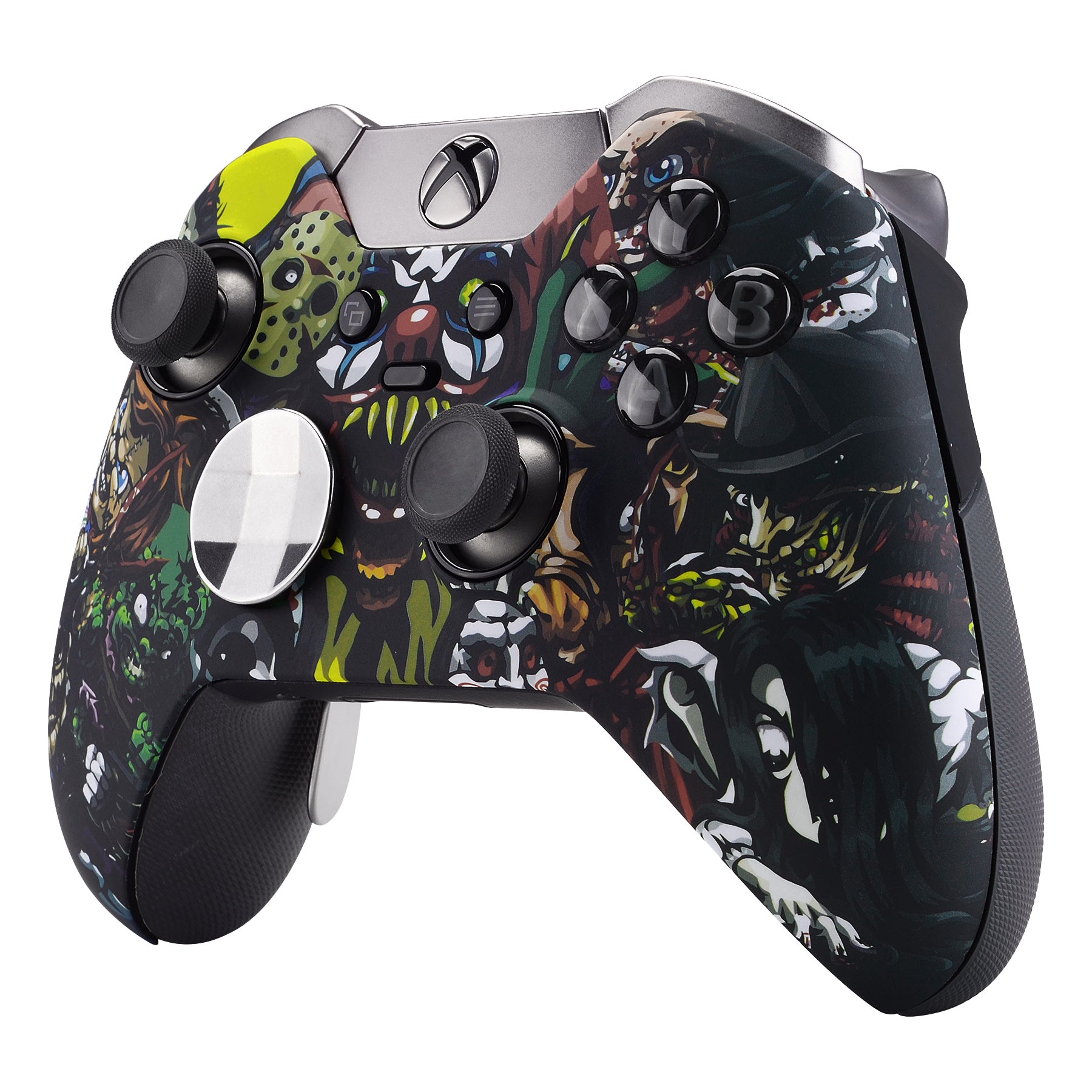eXtremeRate Scary Party Patterned Faceplate Cover for Xbox One Elite Controller Model 1698 - Soft Touch Front Housing Shell Case with Comfortable Grip - Perfect for Gaming Parties & Halloween Events