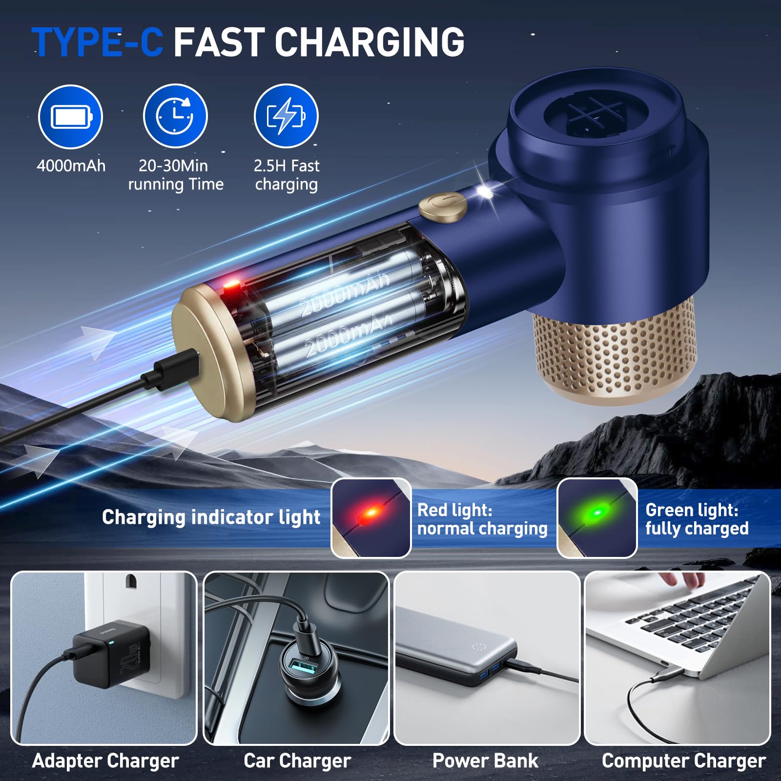 15000Pa Cordless Car Vacuum Cleaner & Air Duster with LED Light, Multi-Nozzles Handheld Vacuum for Car, Pet Hair, Home, Office, and Outdoor Use