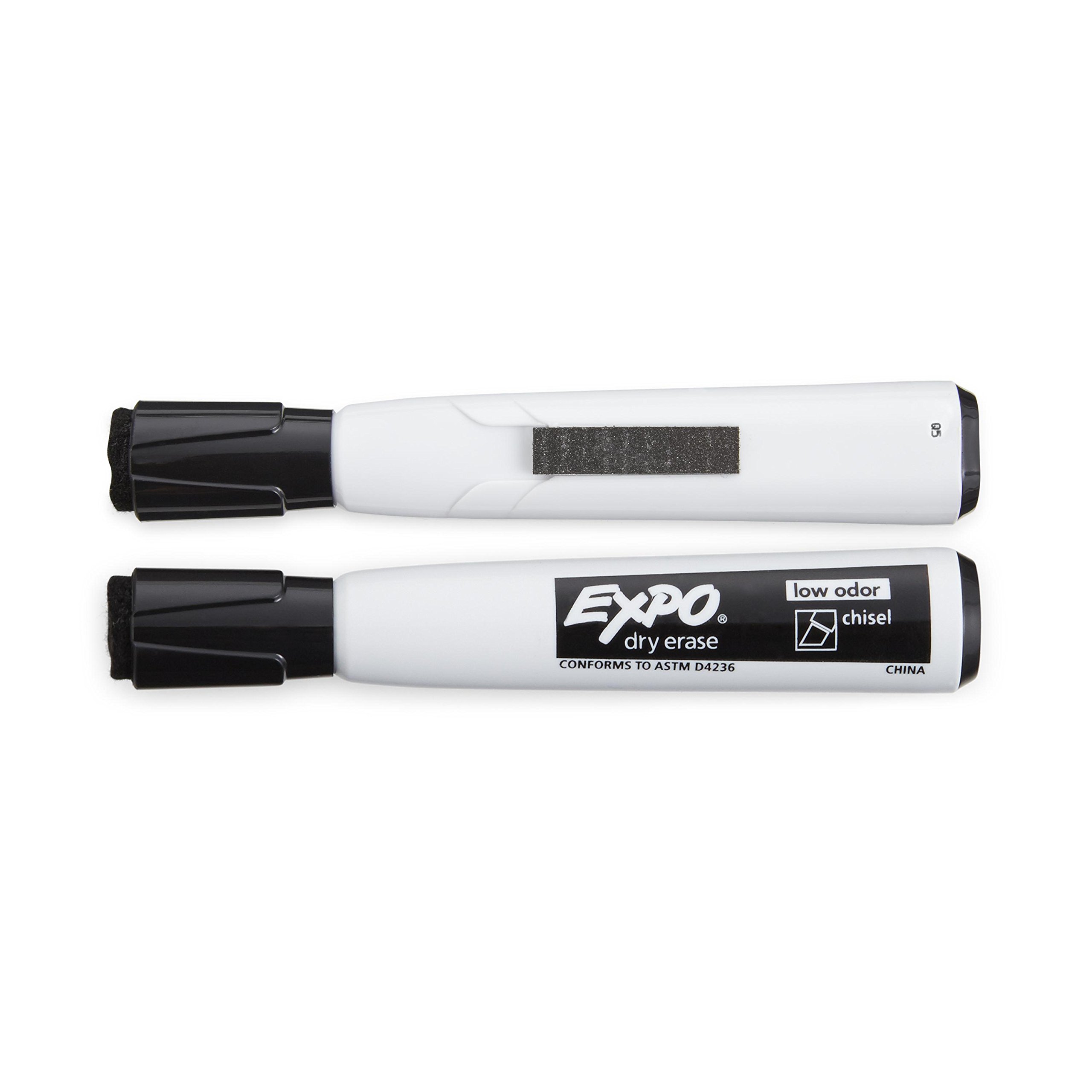 EXPO 1944726 Magnetic Dry Erase Markers with Eraser - Chisel Tip Black Whiteboard Markers (2-Pack) - Perfect for Office Meetings, Classroom Teaching & Home Refrigerator Notes