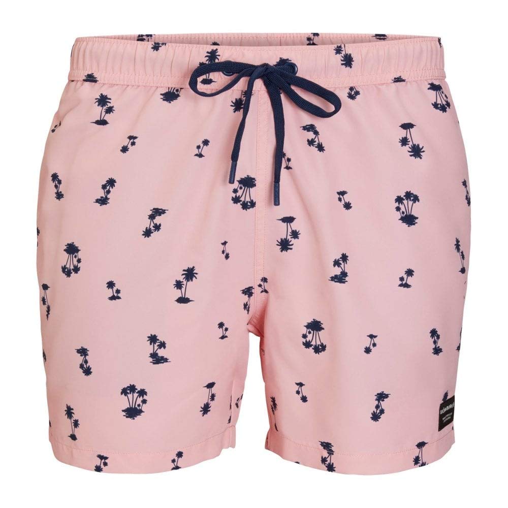 Bjorn Borg L.A. Mini Palms Print Boys Swim Shorts - Quick Dry Candy Pink Swimwear for Kids Beach Vacation & Pool Party