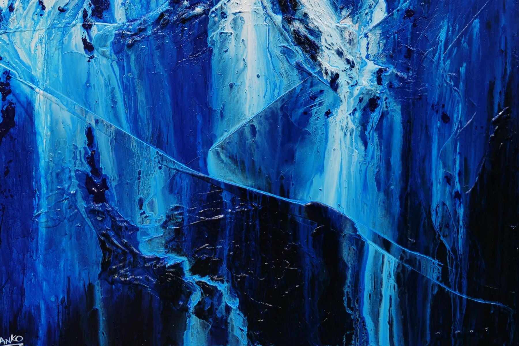 Blueberry Falls 120cm x 150cm Blue White Textured Abstract Canvas Wall Art - Perfect for Living Room, Bedroom & Office Decor