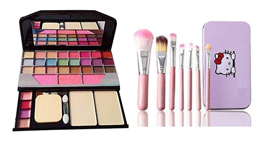 FitMe 6155 Makeup Kit & 7-Piece Pink Cat Makeup Brushes Set with Sponge Puff - 9-Piece Beauty Combo for Professional & Everyday Makeup Application