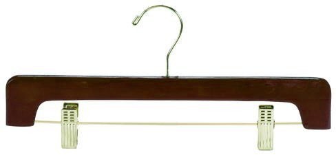 Premium Wooden Clothes Hanger for Pants & Skirts - Walnut Finish with Brass Hook - Durable & Elegant Wardrobe Organizer for Closet, Travel, and Retail Display