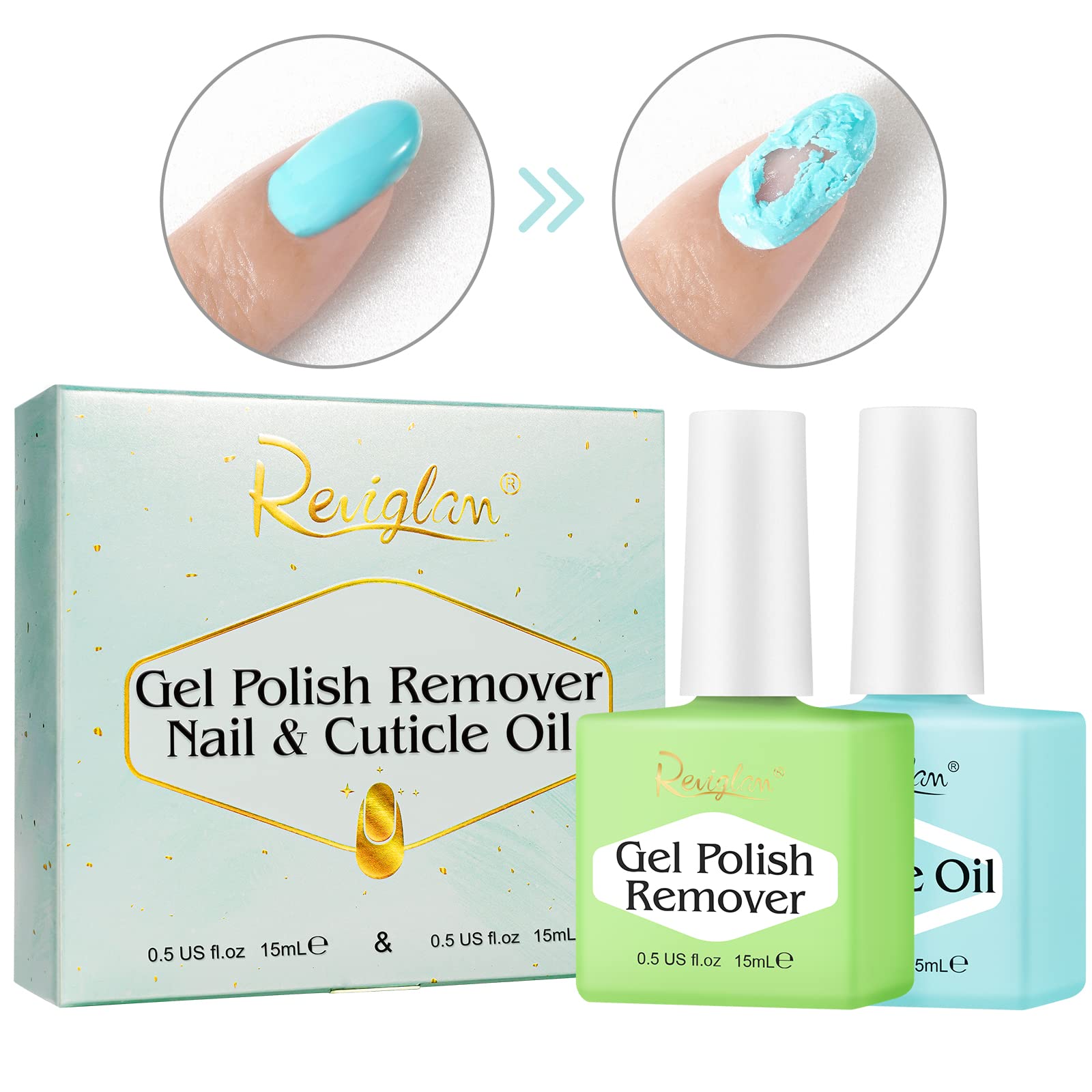 Gel Nail Polish Remover with Cuticle Oil Kit - 2x15ml Professional Nail Care Set for Soaking Off Gel & Acrylic Nails - Perfect for At-Home Manicures & Salon Use