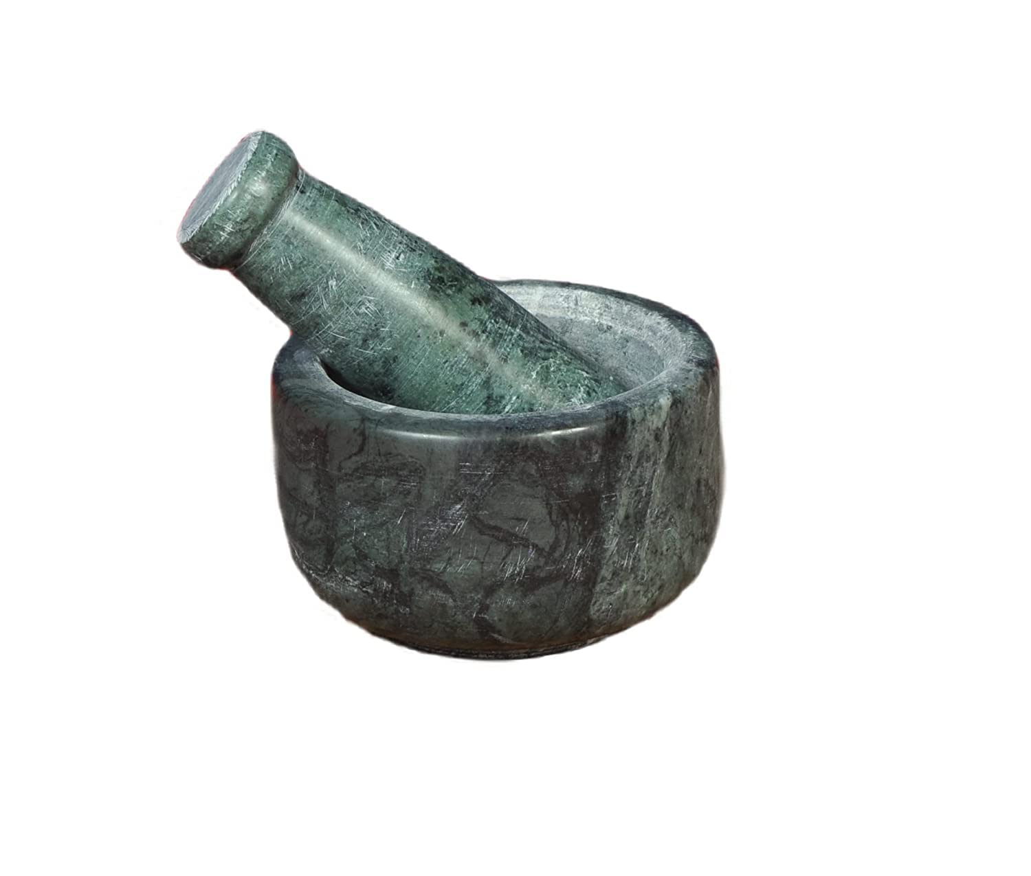 Natural Green Marble Mortar and Pestle Set - 4 Inch Imam Dasta, Okhli Musal, Kharal for Grinding Spices & Herbs - Perfect for Indian Cooking, Ayurvedic Remedies & Kitchen Essentials