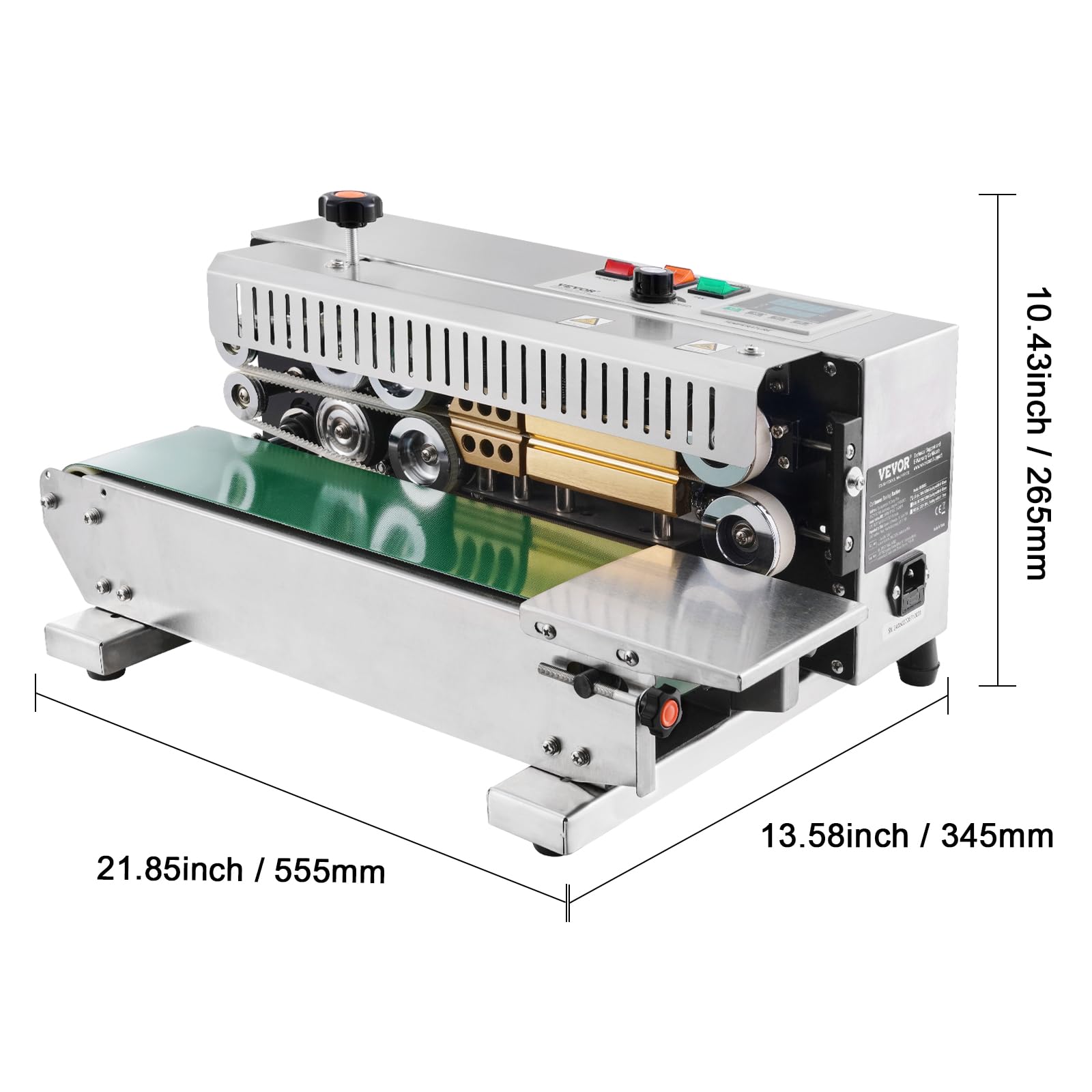 VEVOR Continuous Band Sealer Machine - 6-12mm Adjustable Seal Width, Digital Temperature Control Stainless Steel Bag Sealer for 0.02-0.8mm Plastic Bags | Food Packaging, Medical Supplies & Industrial Use