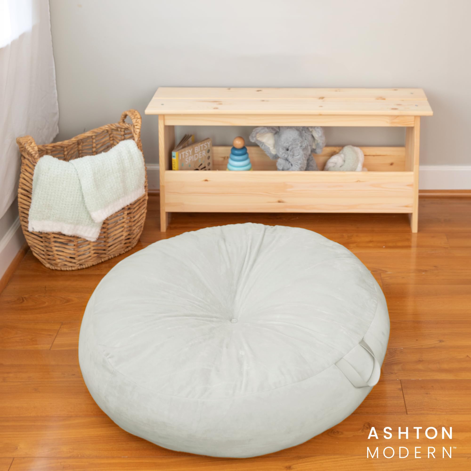 32 Inch Soft Blue Round Floor Cushion for Kids - Large Classroom Pillow, Throw Pillow, Decorative Lounger for Reading Nook, Playroom, and Bedroom