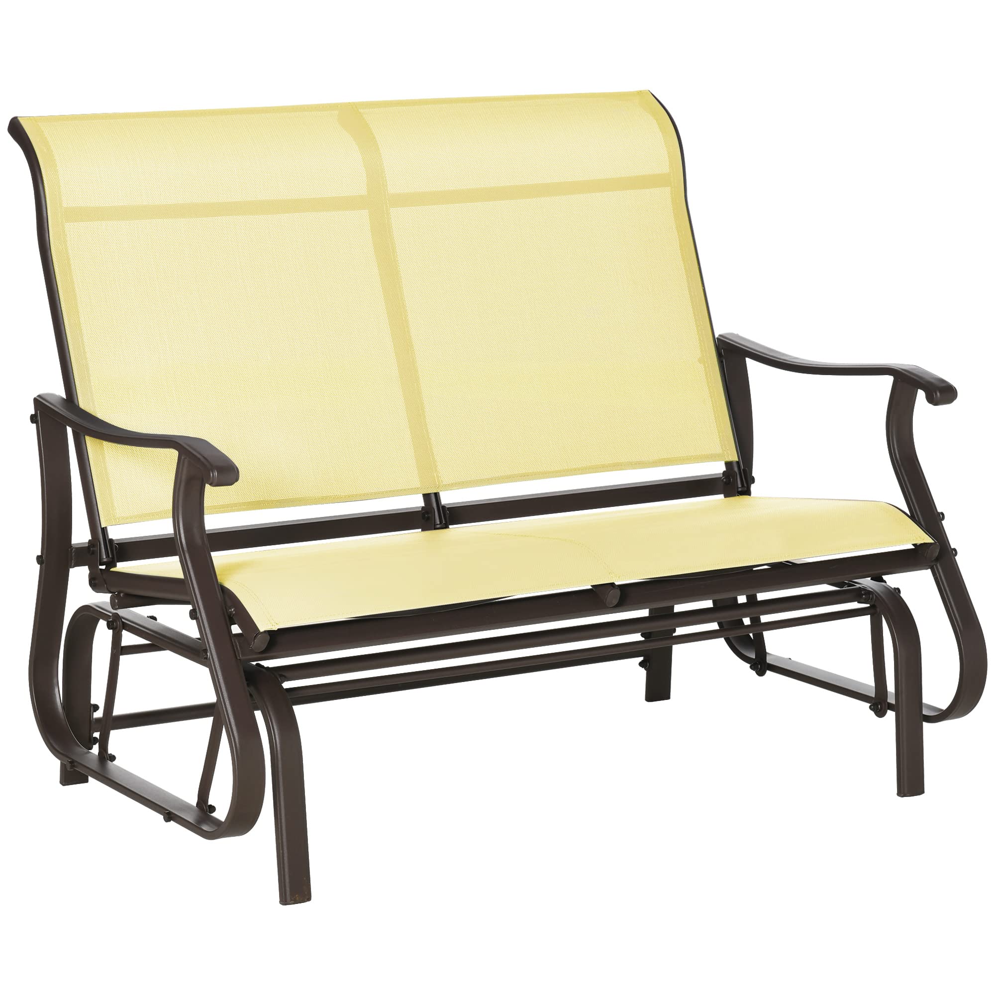 Outsunny 2-Person Outdoor Glider Bench - Patio Loveseat Chair with Powder Coated Steel Frame, 2-Seat Porch Rocking Glider for Backyard, Garden, Lawn & Deck - Perfect for Relaxing, Reading & Enjoying Nature (Beige)