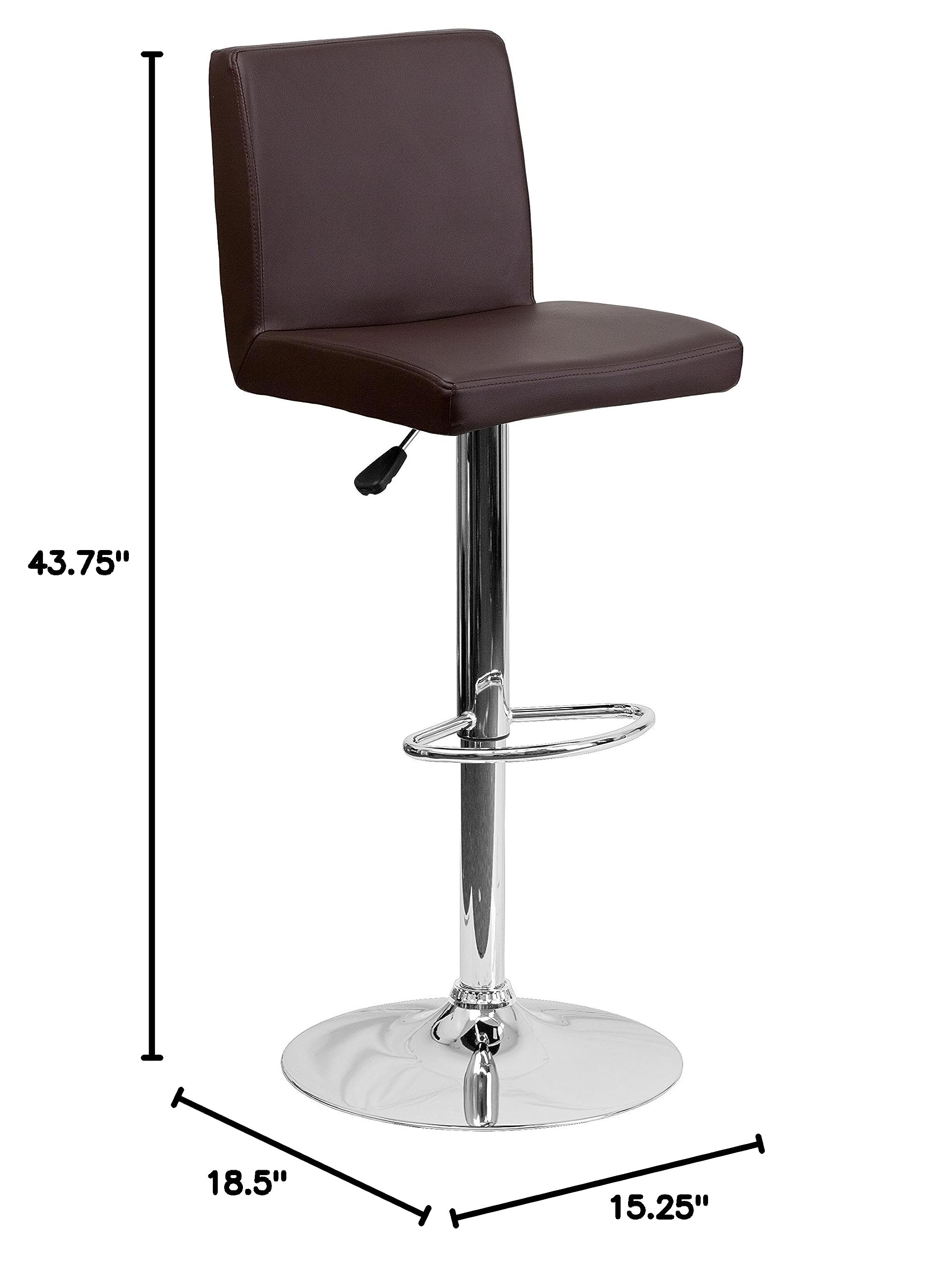 Brown Vinyl Adjustable Height Bar Stool with Panel Back - Perfect for Kitchen Islands, Breakfast Bars & Home Decor