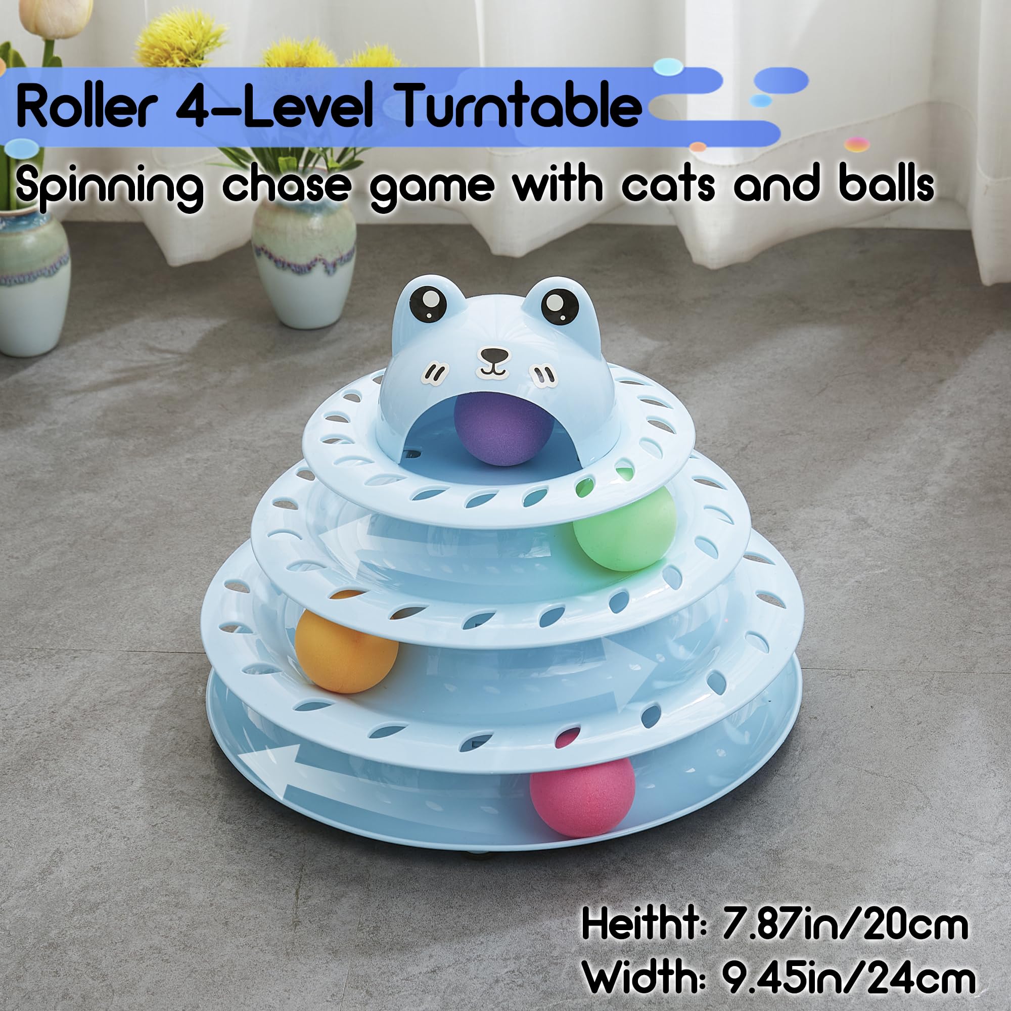 Gefryco 26pcs Interactive Cat Toys Roller with 4-Level Turntable, Self-Play Kitten Puzzle Toy Track & Colorful Balls, Fun Kitty Exercise Set for Indoor Cats (Blue) – Perfect for Playtime & Mental Stimulation