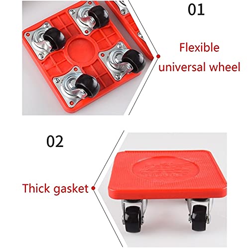 360 Degree Professional Furniture Mover Tool Set - Heavy Duty 4 Wheeled Roller with Universal Pulley & 1 Bar Tool Kit (5pcs) - Perfect for Moving Couches, Appliances, and Home Renovation Projects