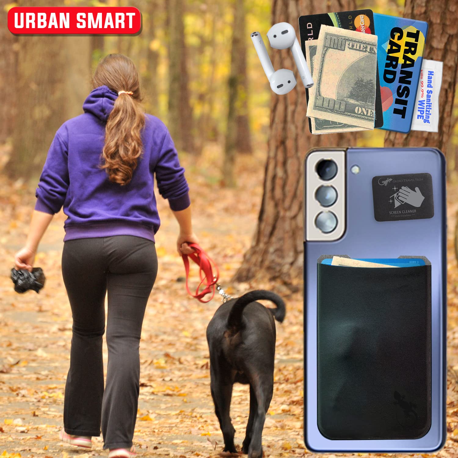 Stick-On Phone Wallet with Adhesive Card Holder - Slim Lycra Pocket for Credit Cards & Cash - Perfect for Running, Travel & Hands-Free Convenience - by Gecko