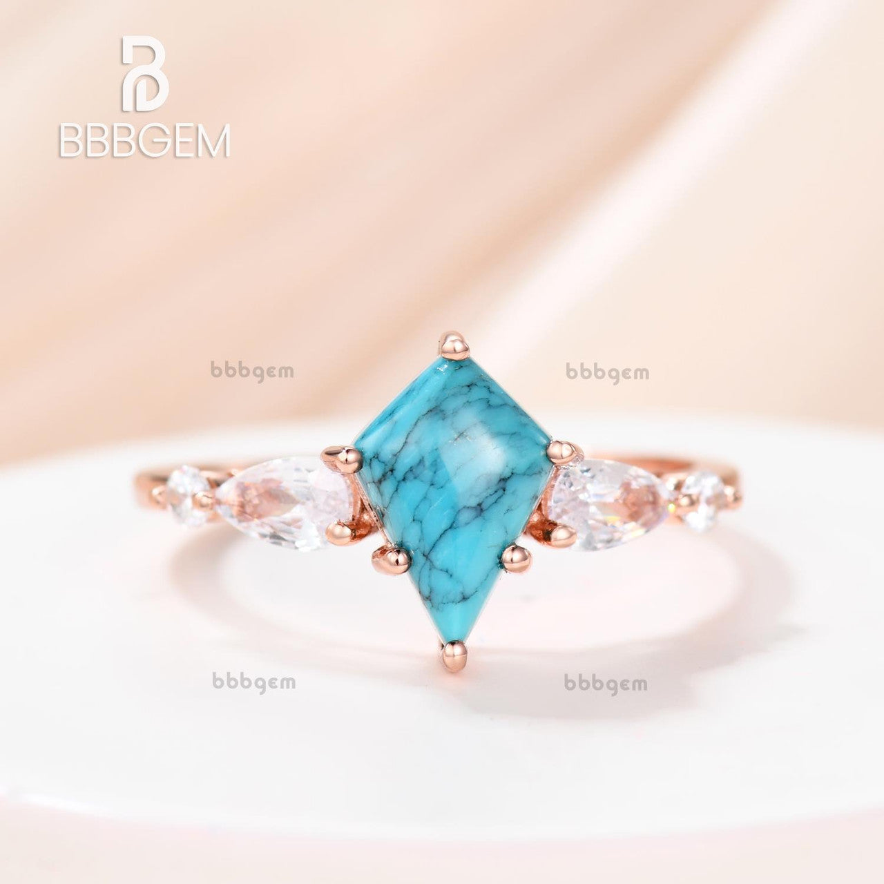 Vintage Turquoise Moissanite Engagement Ring - Rose Gold Cluster Statement Ring for Women, Perfect for Wedding, Proposal & Anniversary Gifts