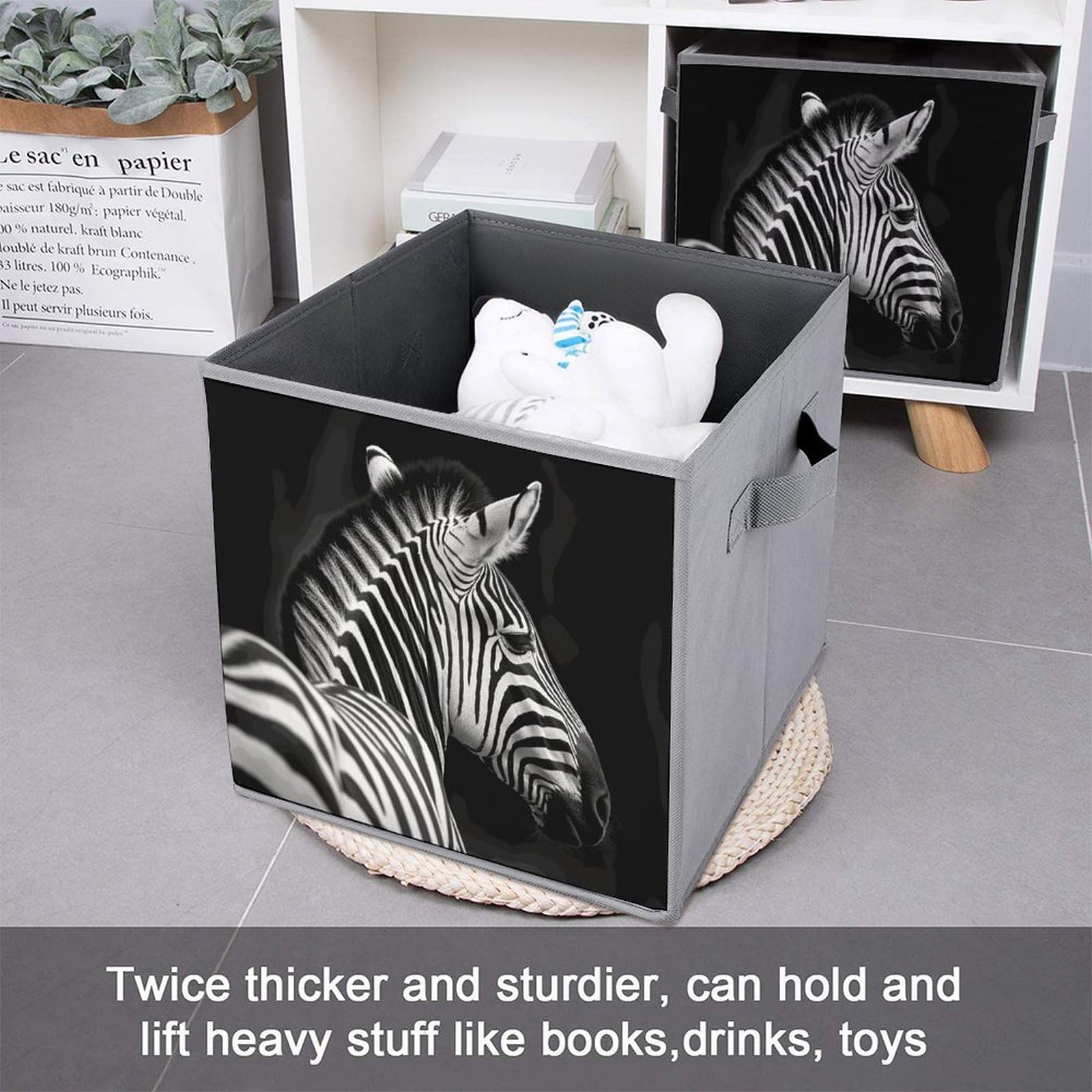6-Piece Collapsible Storage Bins with Handles - Black & White Zebra Print Foldable Organizing Baskets for Shelves, Closet, Pantry | Space-Saving Home Organization Solution for Bedroom, Bathroom & Kids Room