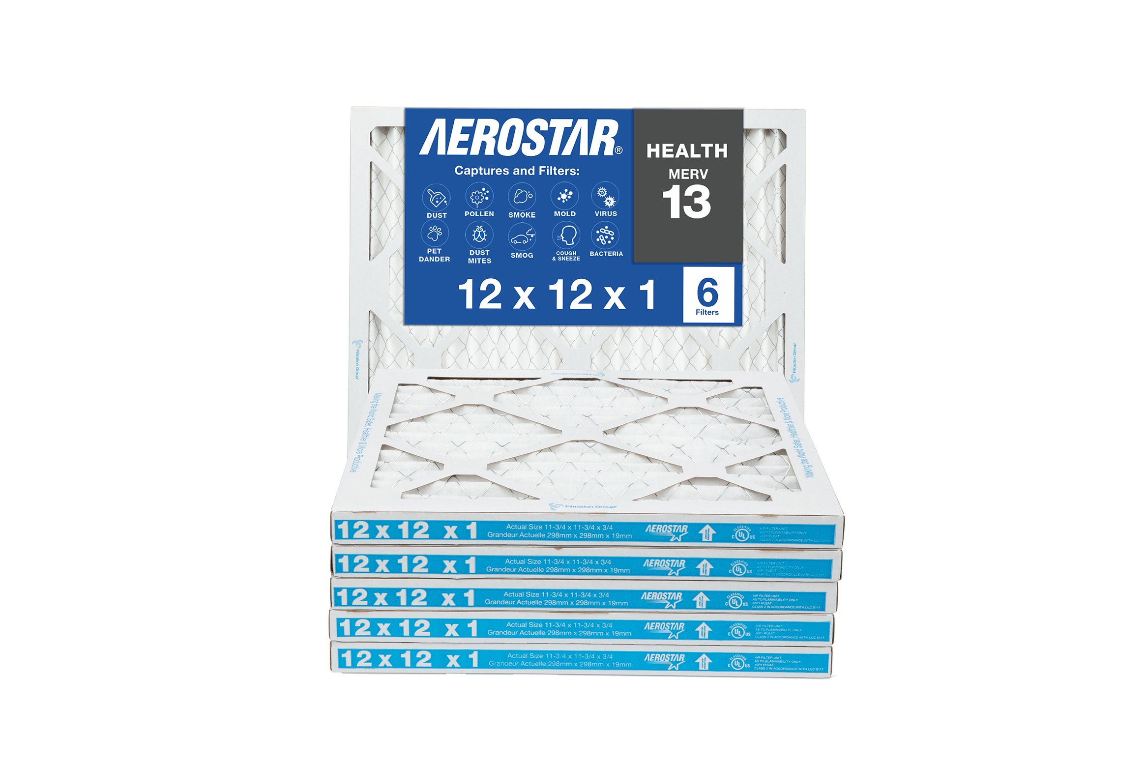 12x12x1 Air Filter - MERV 8 Pleated HVAC Furnace AC Filters - Dust, Pollen, Pet Dander Protection - Pack of 6 - Perfect for Home, Office & Commercial Use
