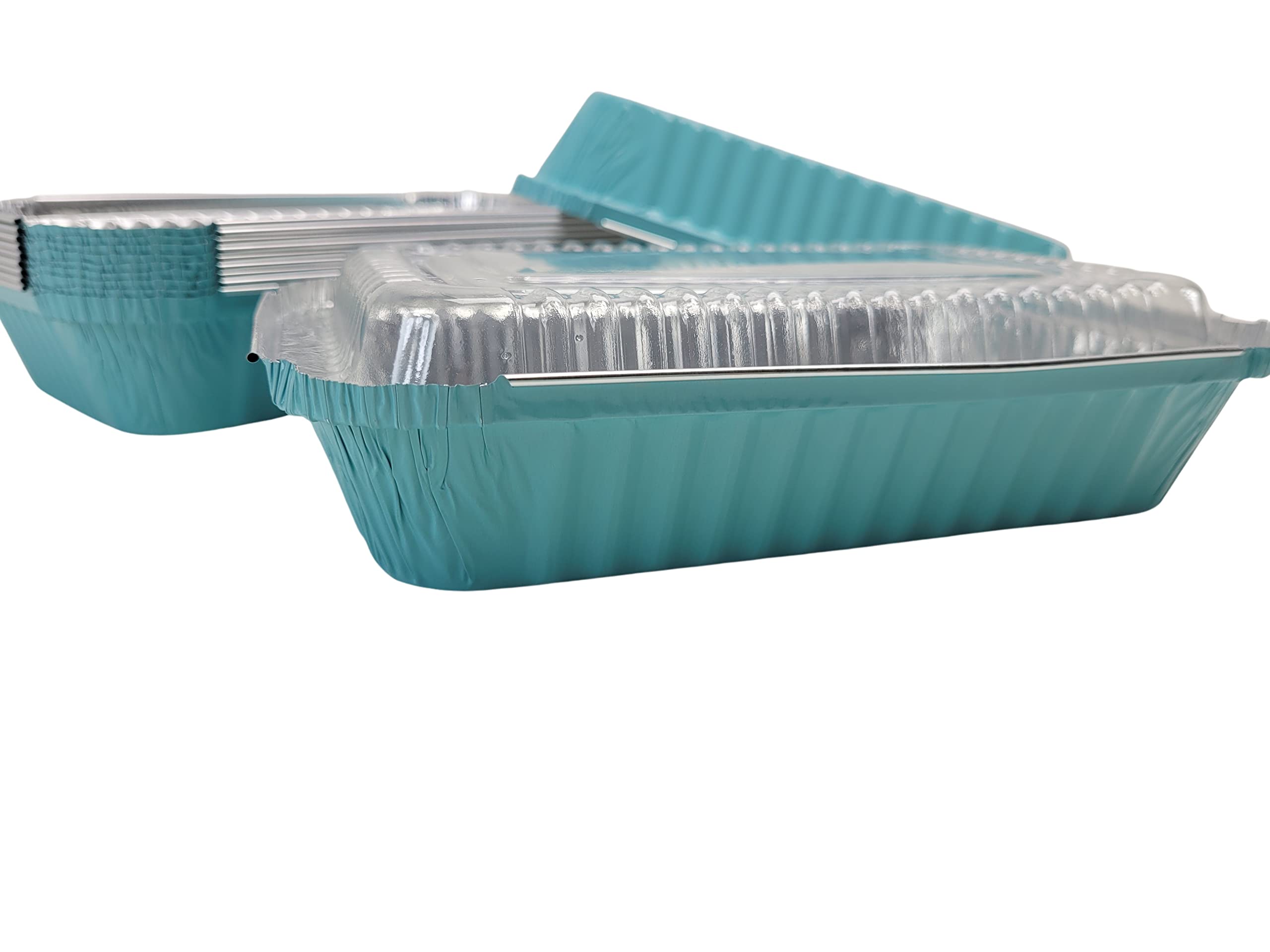 KitchenDance 1.5 LB Colored Aluminum Foil Oblong Pan with Plastic Lid - Durable Shallow Foil Containers for Cooking, Baking, Freezing & Food Storage - Perfect for Restaurants, Catering & Home Kitchens (6417P)