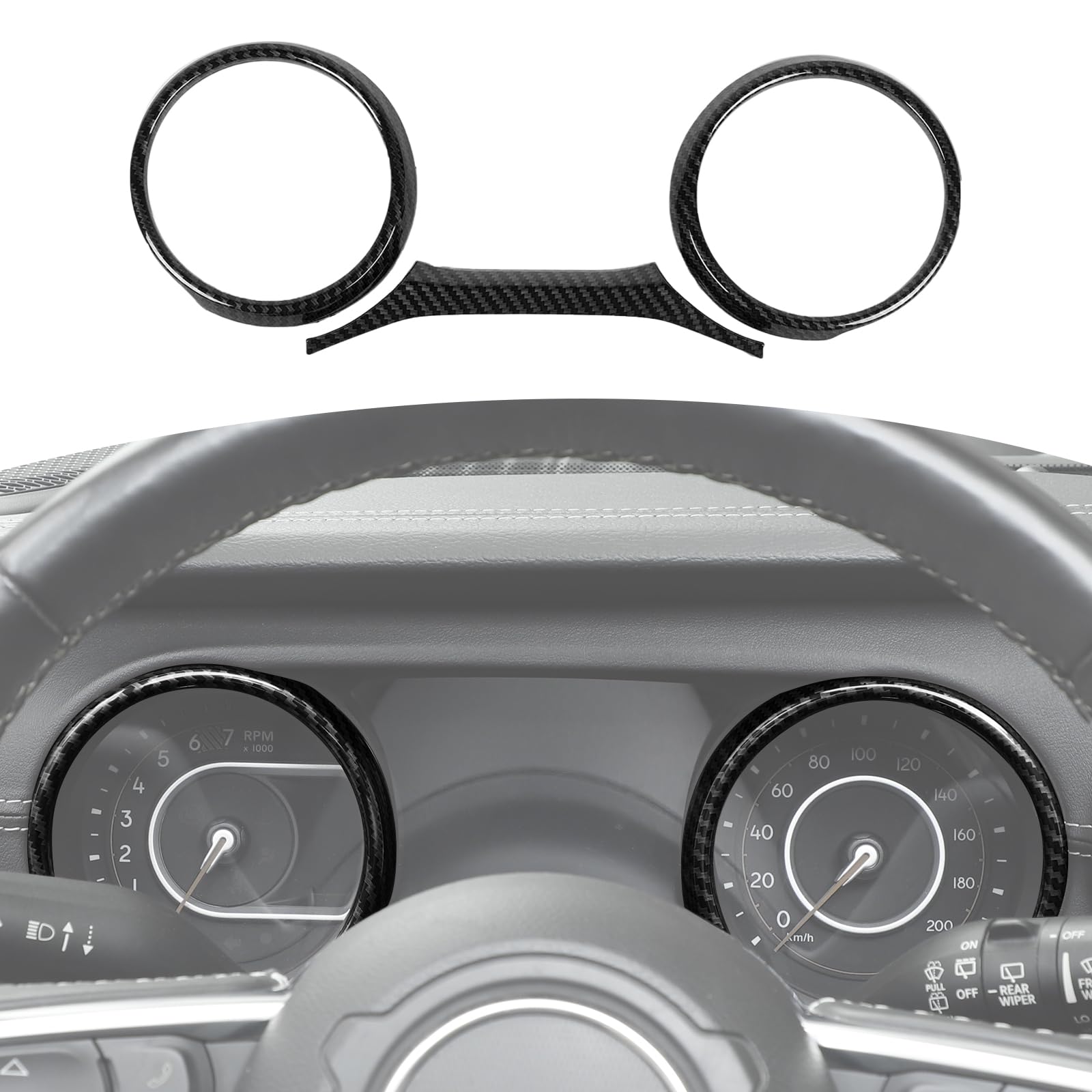 Jeep JL Dashboard Gauge Trim Ring Cover - Carbon Fiber Panel for Wrangler JL/JLU & Gladiator JT (2018-2023) | 3-Piece Black Interior Accessories | Off-Road & Daily Driving Upgrade