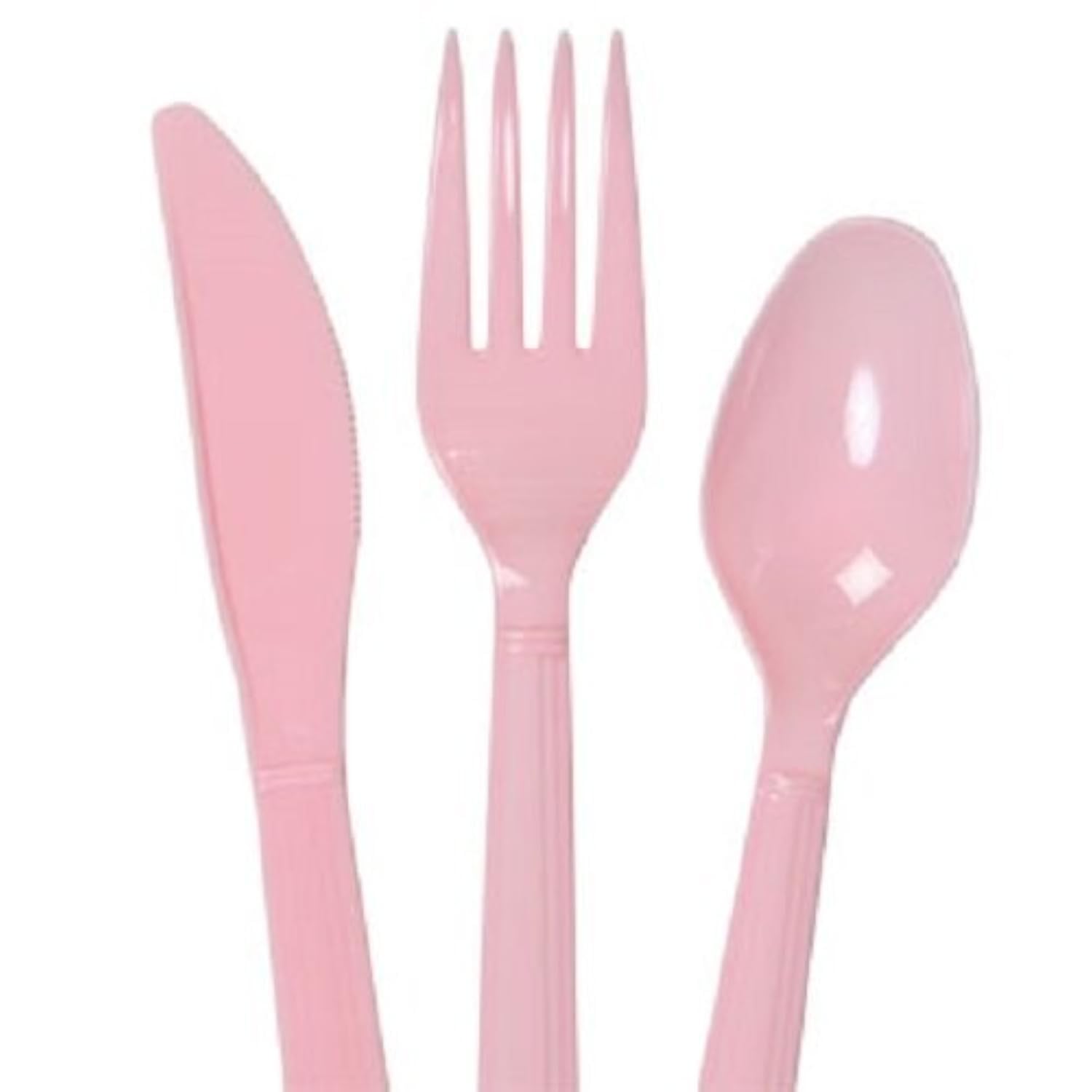 16-Piece Pink Plastic Cutlery Set - 16 Forks, 16 Spoons, 16 Knives for Parties, Picnics, BBQs & Events - Disposable Tableware for Birthdays, Weddings & Gatherings