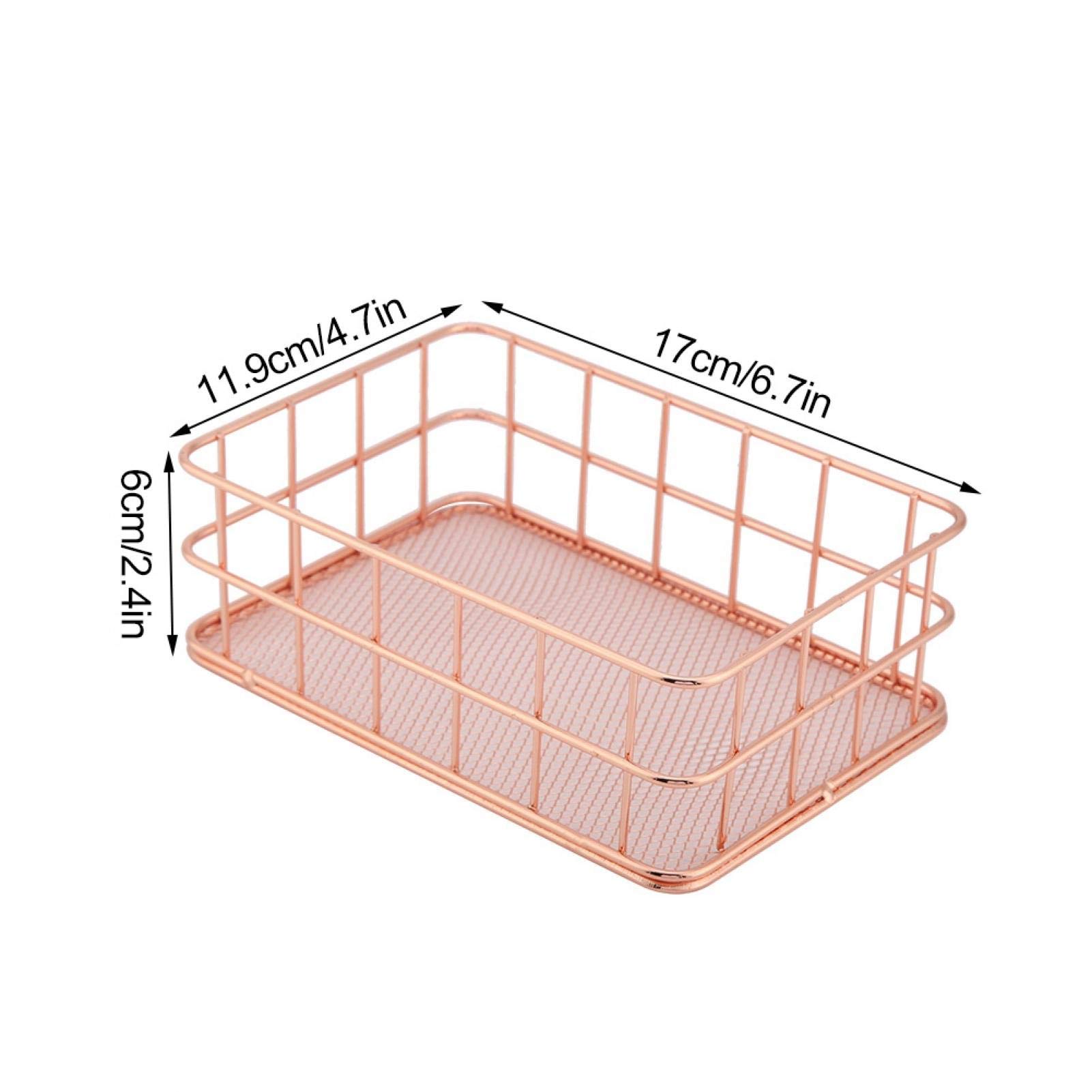 Rose Gold Iron Storage Basket - Organizer for Desktop & Workspace Decor