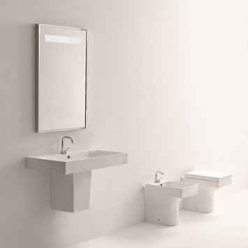 Cento Ceramic Bathroom Sink with Semi-Pedestal - Modern Vanity Basin for Bathroom & Powder Room - Perfect for Small Spaces & Contemporary Home Decor