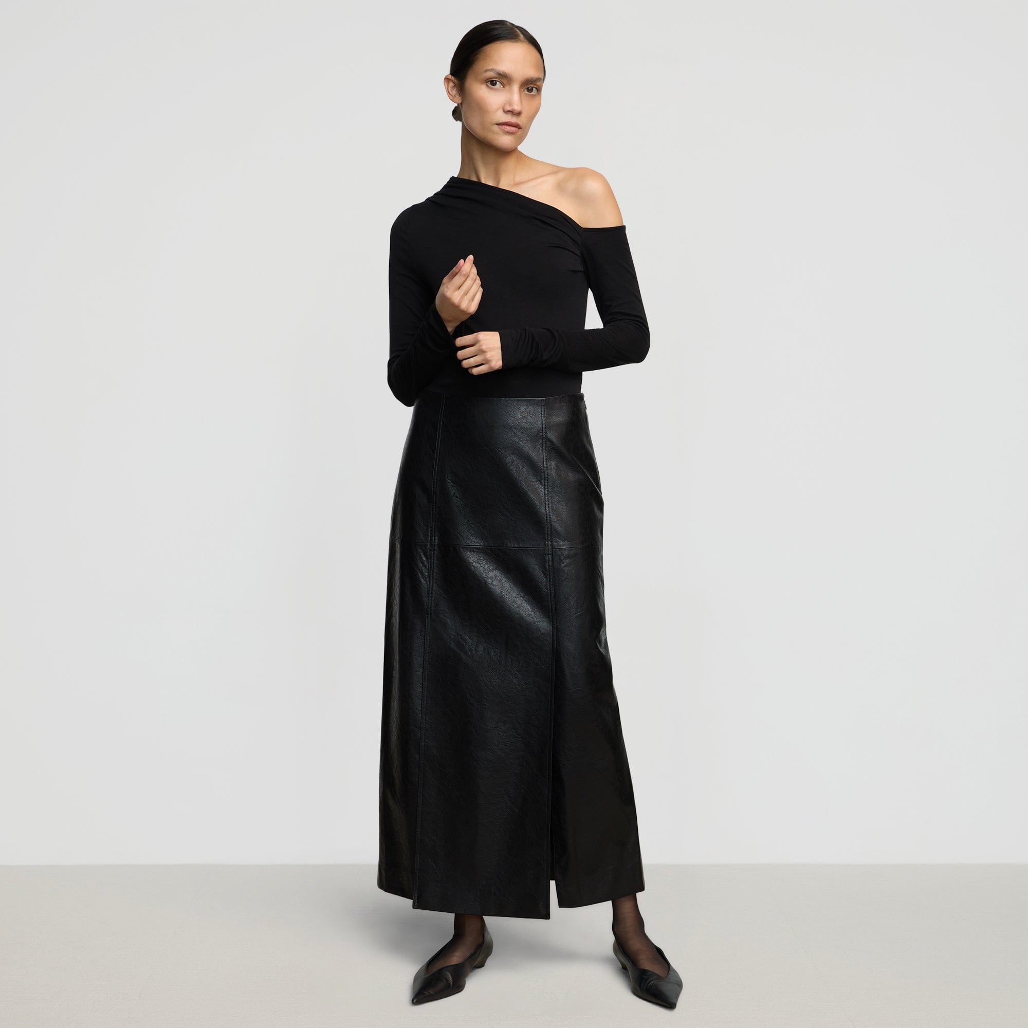 Vegan Leather Skirt for Women - High Waist Front Slit Pencil Skirt - Office Work & Party Outfit - Rama Fashion Collection