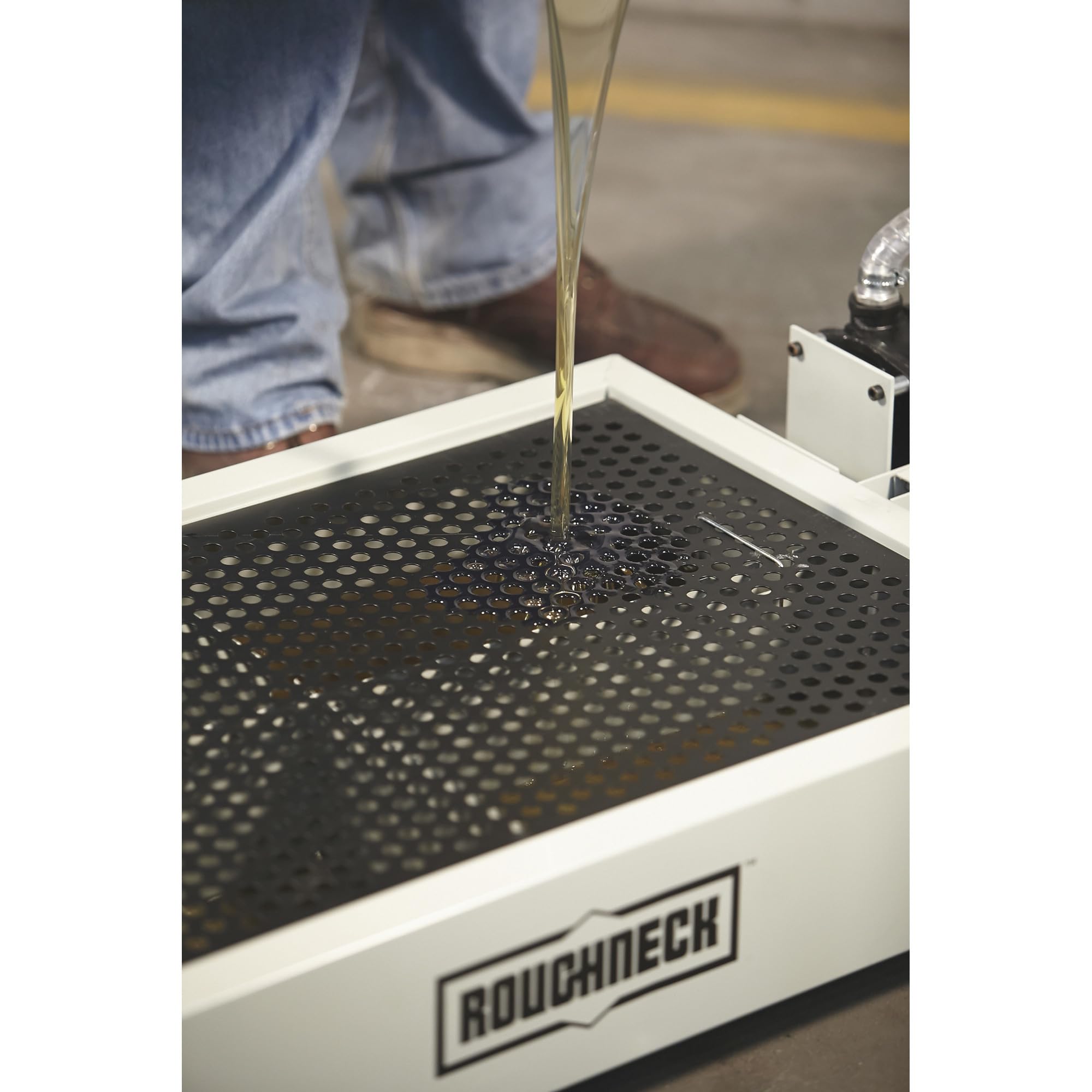 Roughneck Low-Profile Oil Drain - 15-Gallon Capacity Manual Pump with Steel Construction | Perfect for Automotive Workshops, DIY Oil Changes & Heavy Equipment Maintenance