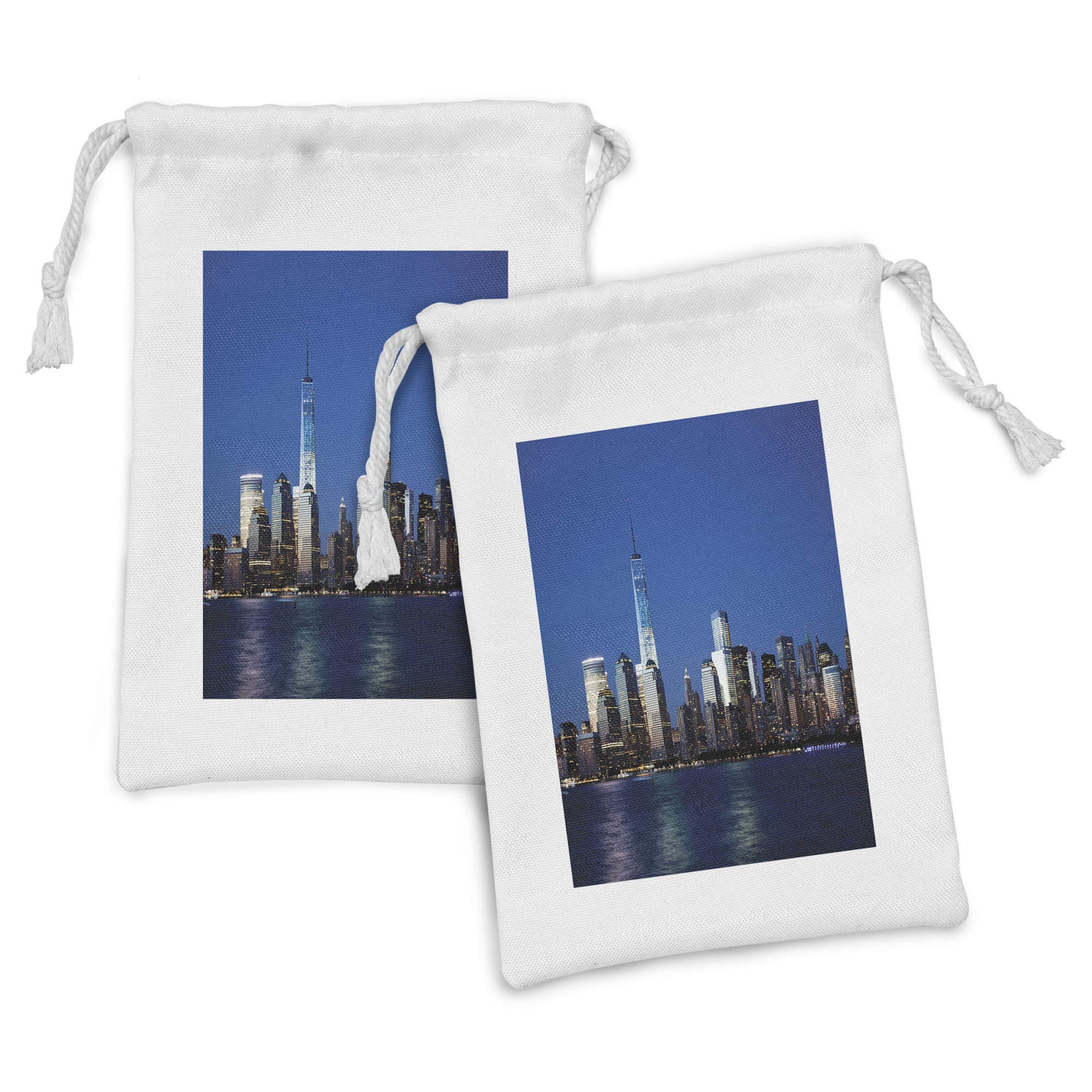 Ambesonne NYC Fabric Pouch Set of 2 - Freedom Tower & Manhattan Skyline Night View - 9