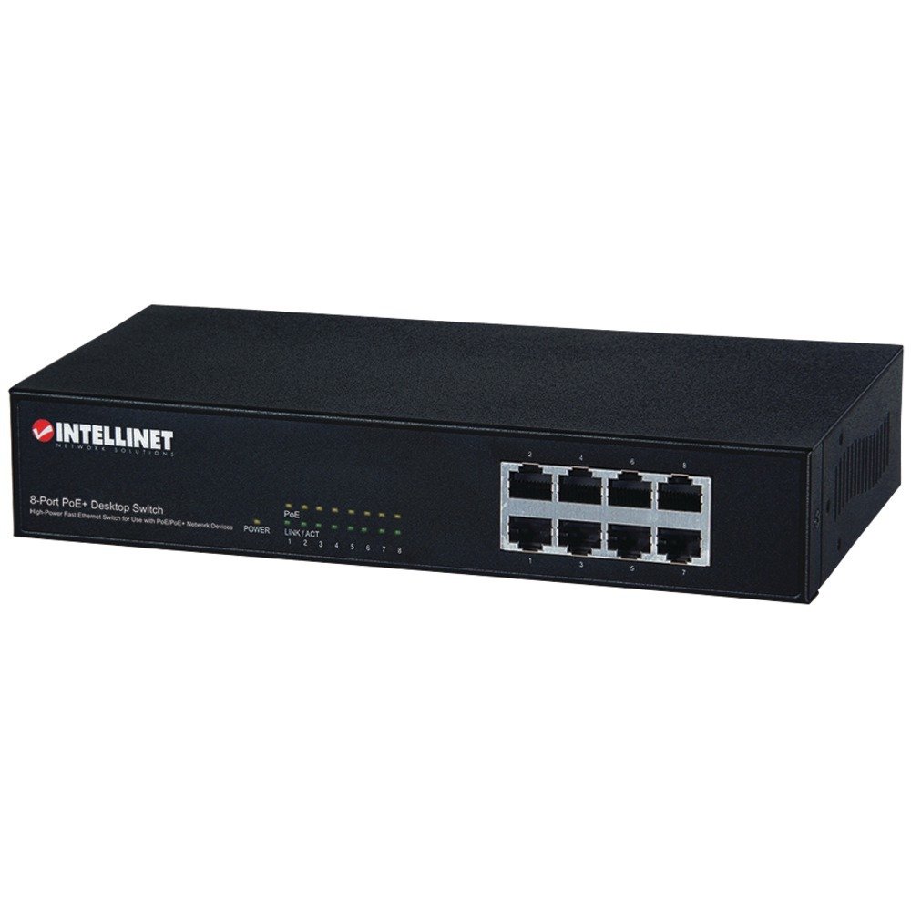 Intellinet 560764 8-Port Gigabit PoE+ Ethernet Network Switch with Metal Desktop Case | 3-Year Warranty | Ideal for Home Office, Small Business & Surveillance Systems