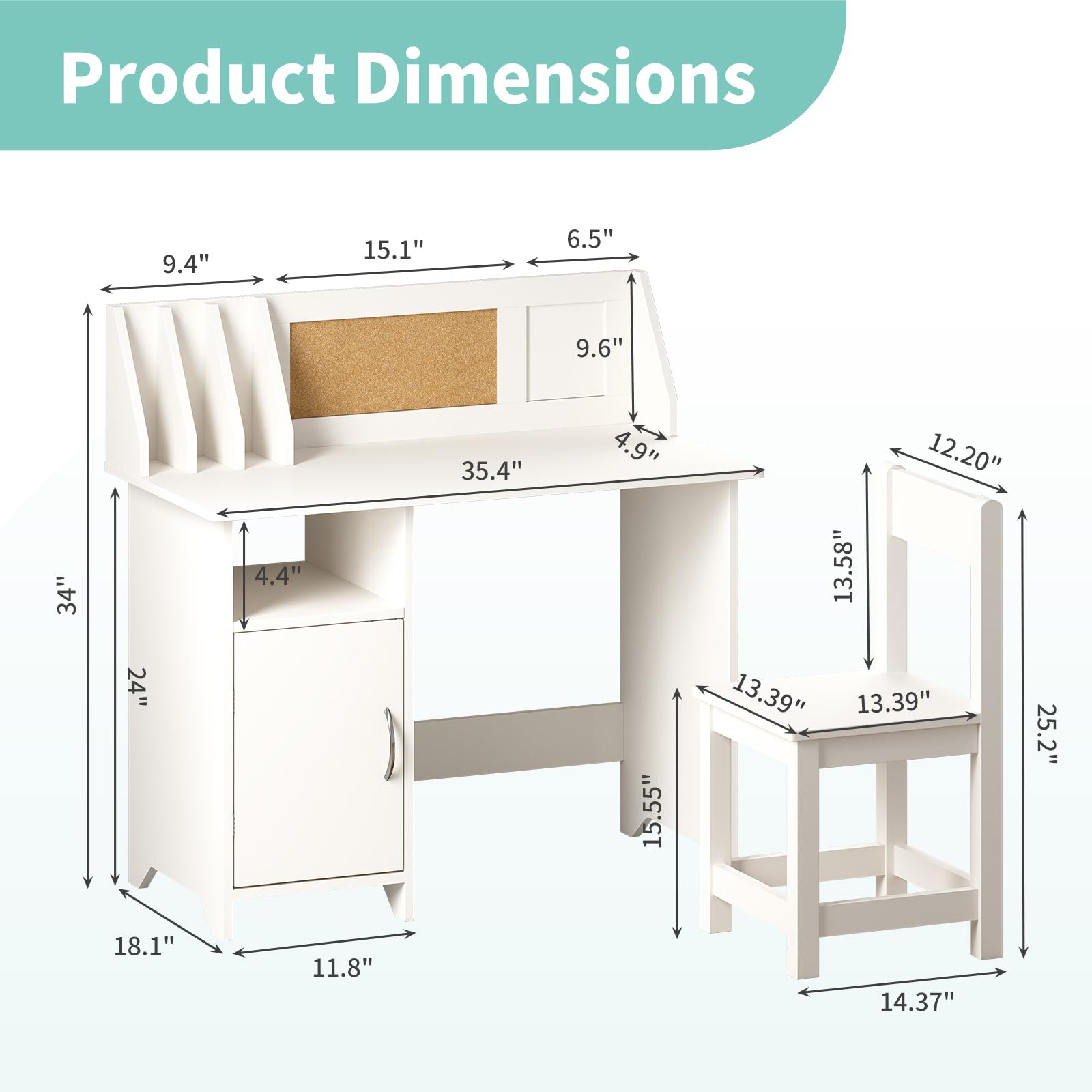 White Kids Desk with Chair - Wooden Study Table for Boys & Girls, Computer Desk with Storage Drawers, Hutch & Bookshelf - Perfect for Bedroom & Study Room (Pearl White) | Ideal for Homework, Online Learning & Creative Activities