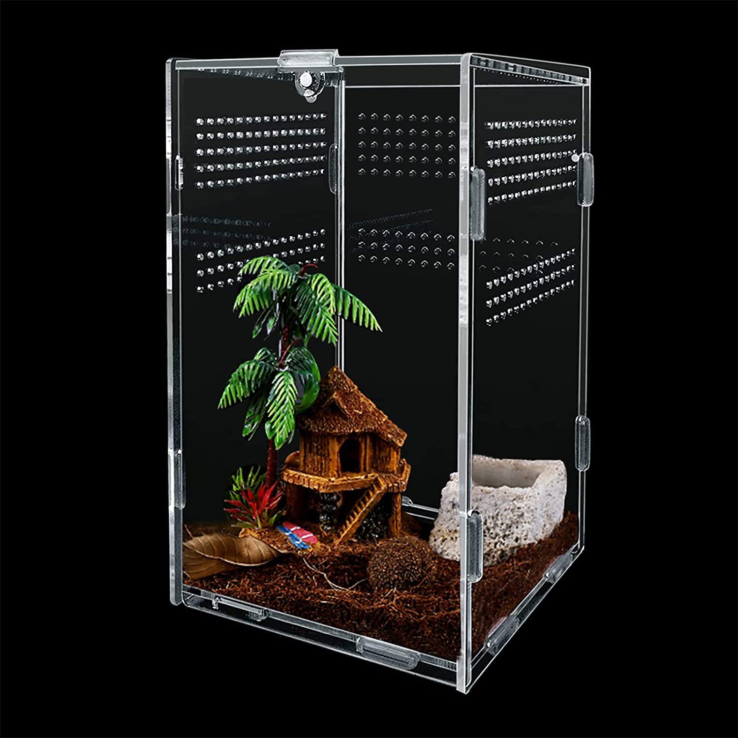 Acrylic Reptile Feeding Box & Terrarium Enclosure - Insect Breeding Habitat for Mantis, Spider, Cricket, Tarantula, Lizard, Scorpion, Geckos | Perfect for Pet Reptile Care & Insect Observation