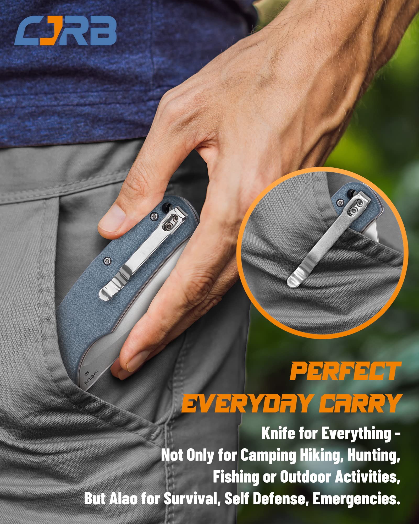CJRB Crag Folding Knife with Caldera Blue EDC Companion - Premium Pocket Knife for Outdoor, Camping, Hiking & Everyday Carry (EDC)