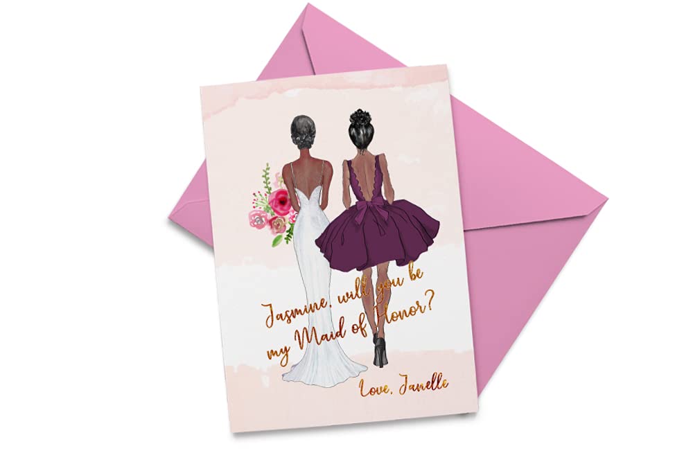 African American Bridesmaid Proposal Cards - Will You Be My Bridesmaid, Maid of Honor & Matron of Honor Wedding Invitation Cards - Perfect for Wedding Party, Bridal Shower & Special Occasions