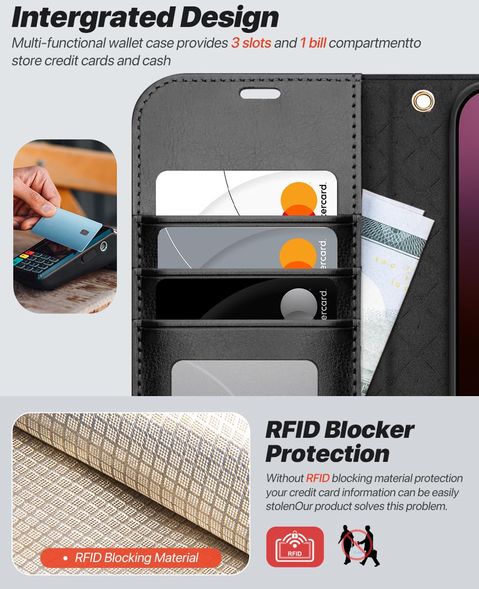 OCASE for iPhone 16 Pro Case - Detachable Wallet Case with Card Holder & RFID Blocking | 2-in-1 PU Leather Flip Folio Cover with Stand & Wrist Strap | Shockproof Protection for 6.3