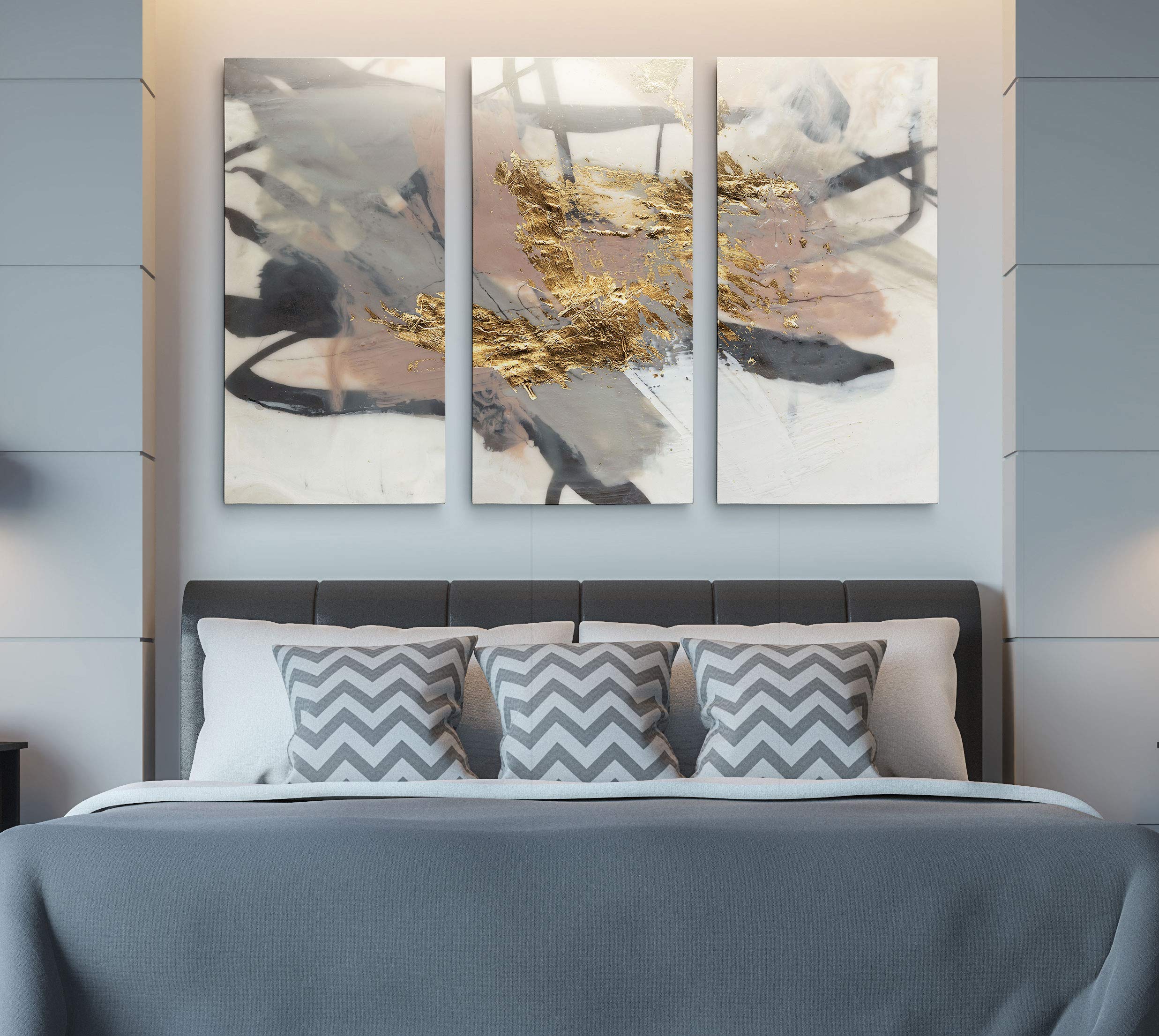 Modern Rustic Golden Blush Abstract Canvas Wall Art - 3 Panel Set (20