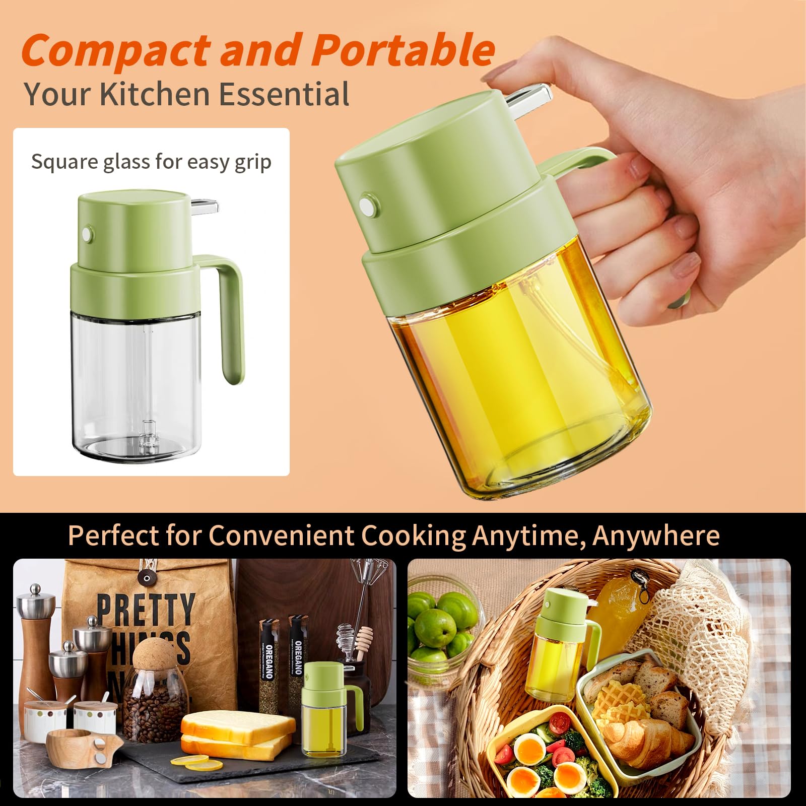 Premium YARRAMATE 6.8oz Oil Sprayer for Cooking - Food Grade Olive Oil Mister Bottle for Kitchen, Air Fryer, BBQ & Camping | Portable 200ml Oil Spray for Healthy Cooking, Baking, Grilling & Outdoor Use (Green)