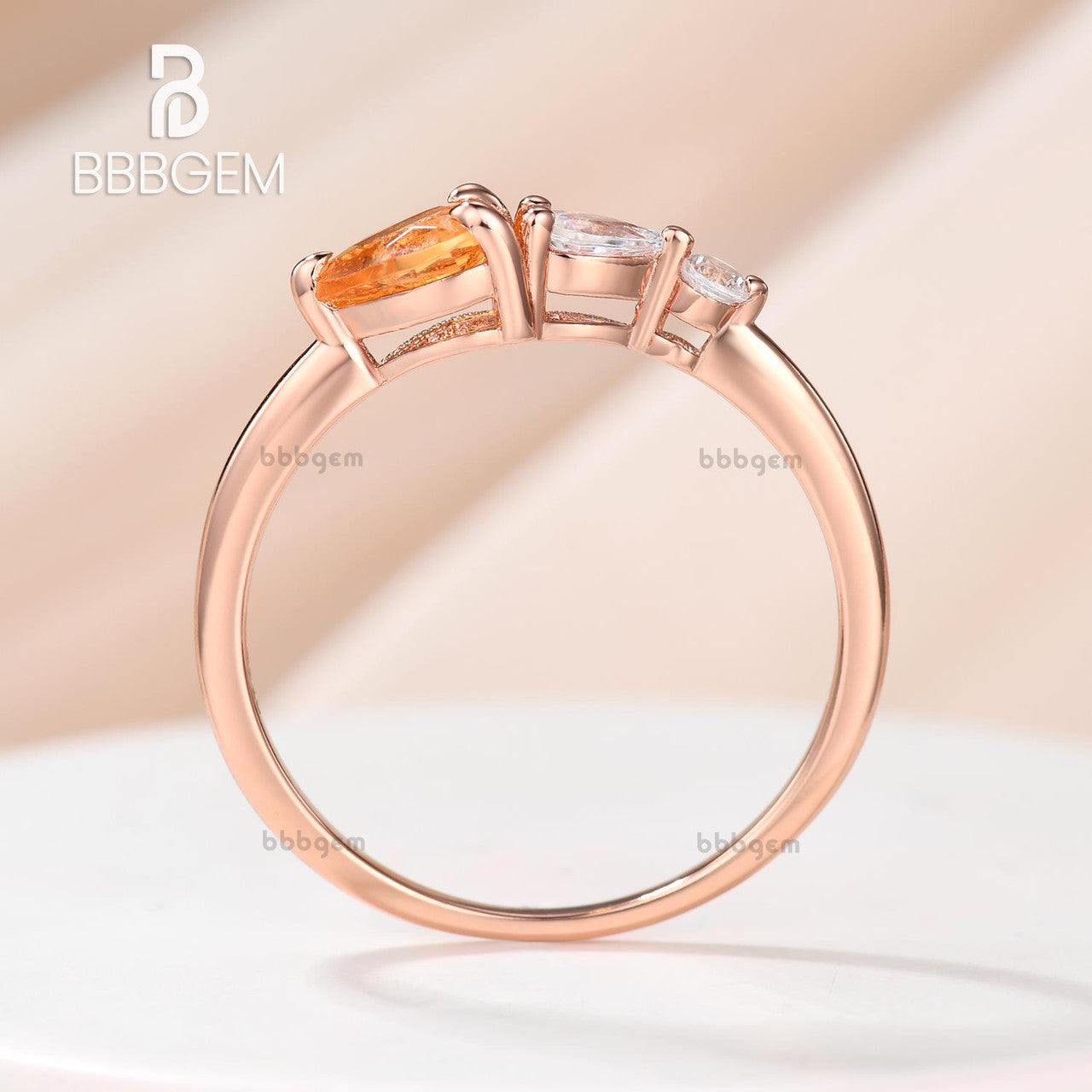 14K Rose Gold Pear Citrine Cluster Moissanite Stacking Asymmetrical Ring - Elegant Statement Jewelry for Women, Perfect for Weddings, Parties & Everyday Wear