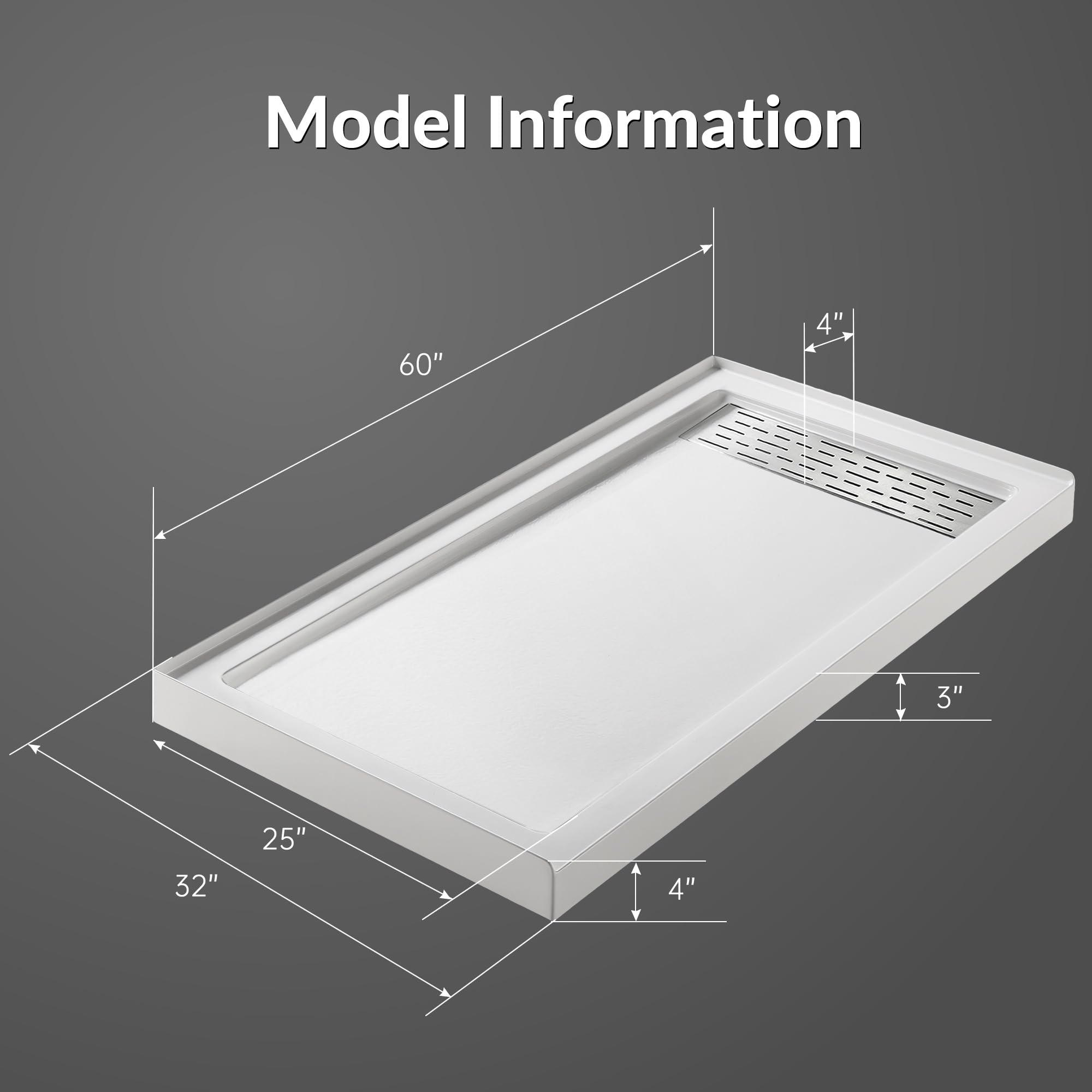 MORVANO 60x32 Inch Acrylic Shower Base Pan with Non-Slip Surface & Right Drain - White Bathroom Shower Tray with Removable Stainless Steel Cover | Perfect for Modern Bathroom Renovations and ADA Compliant Installations
