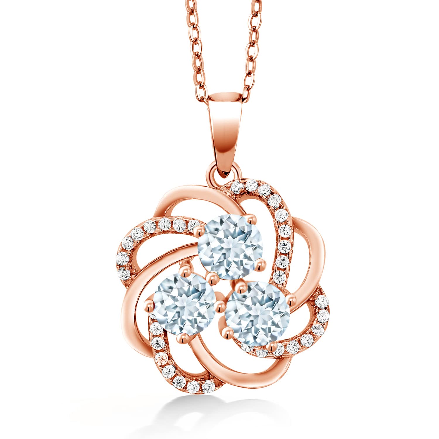 1.82 Ct Natural Sky Blue Aquamarine Pendant in 18K Rose Gold Plated Silver - Elegant Gemstone Jewelry for Women, Perfect for Weddings, Anniversaries & Special Occasions