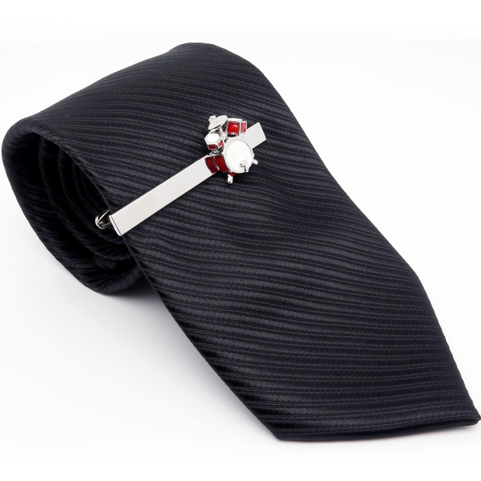 Silver Tone Drum Kit Cufflinks and Tie Clip Set for Men - Perfect Music Lover Gift for Weddings, Concerts & Formal Events